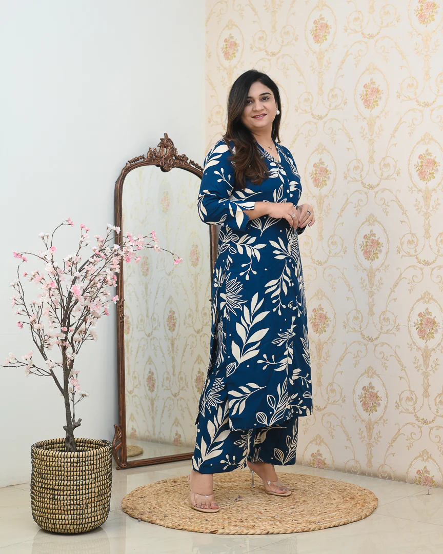 Deep Blue Casual Rayon Coord Set - Image 4