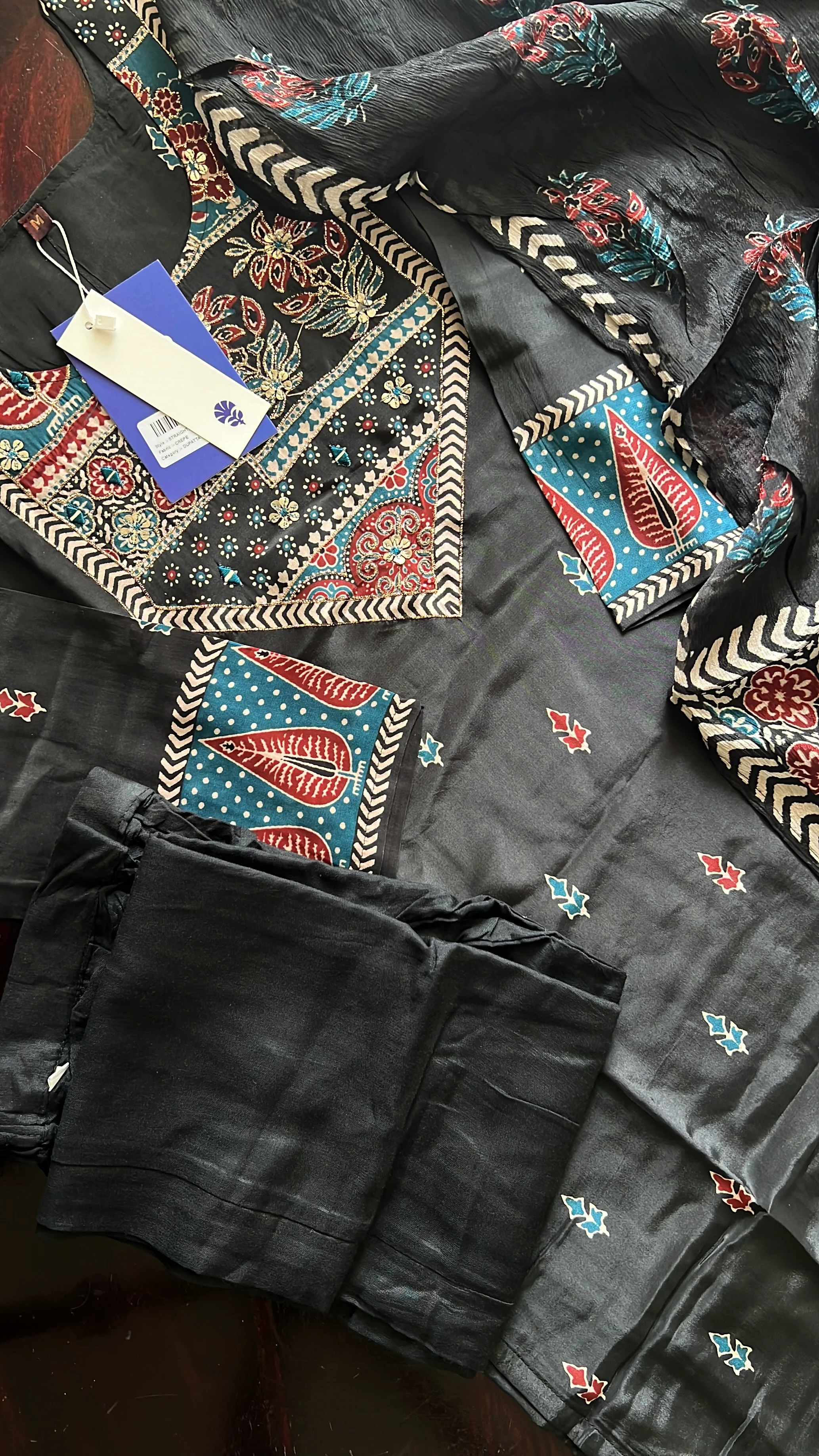 Dhara Ajrakh Crepe HandDetailed Pant Set - Image 3