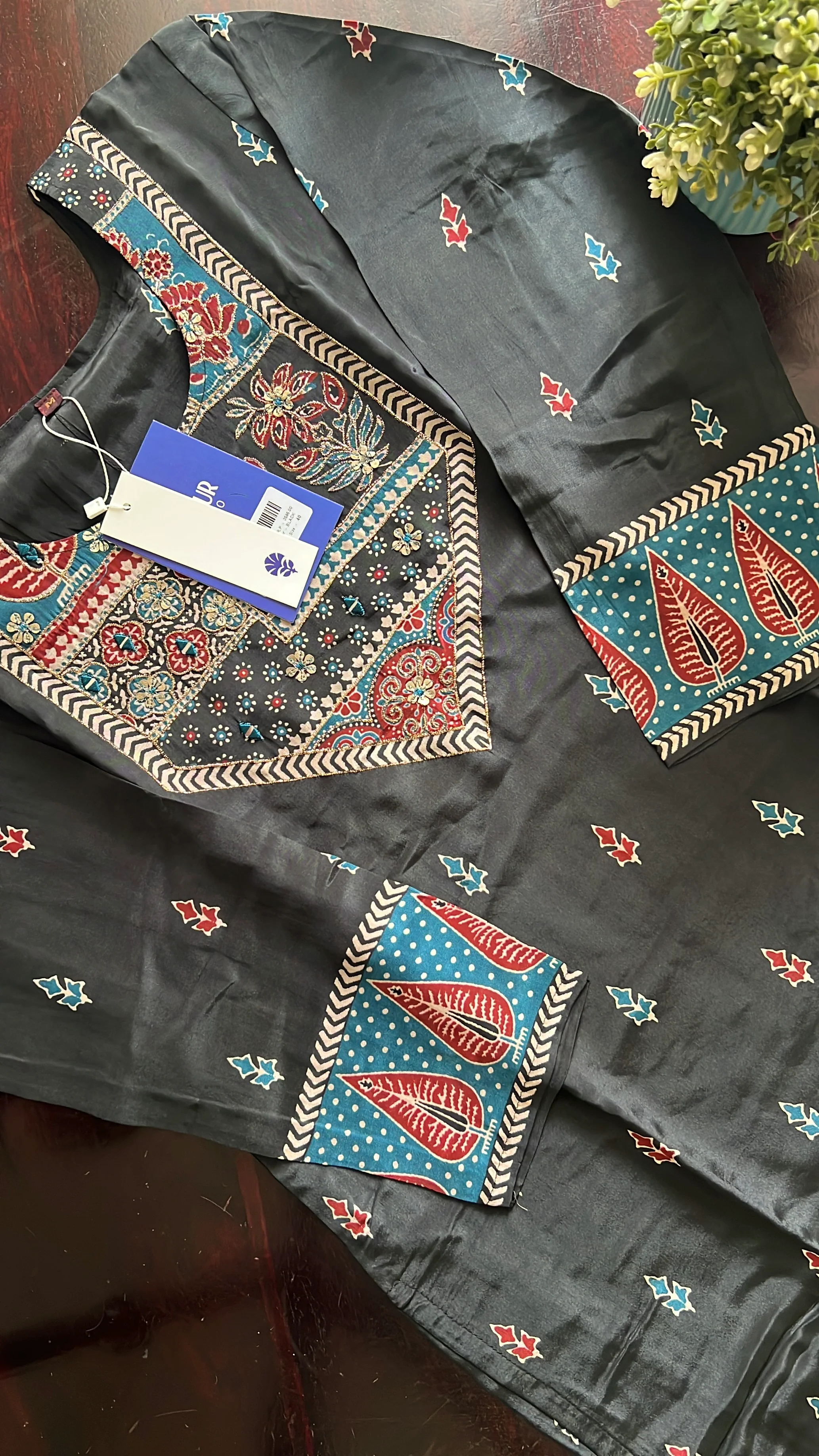 Dhara Ajrakh Crepe HandDetailed Pant Set - Image 6
