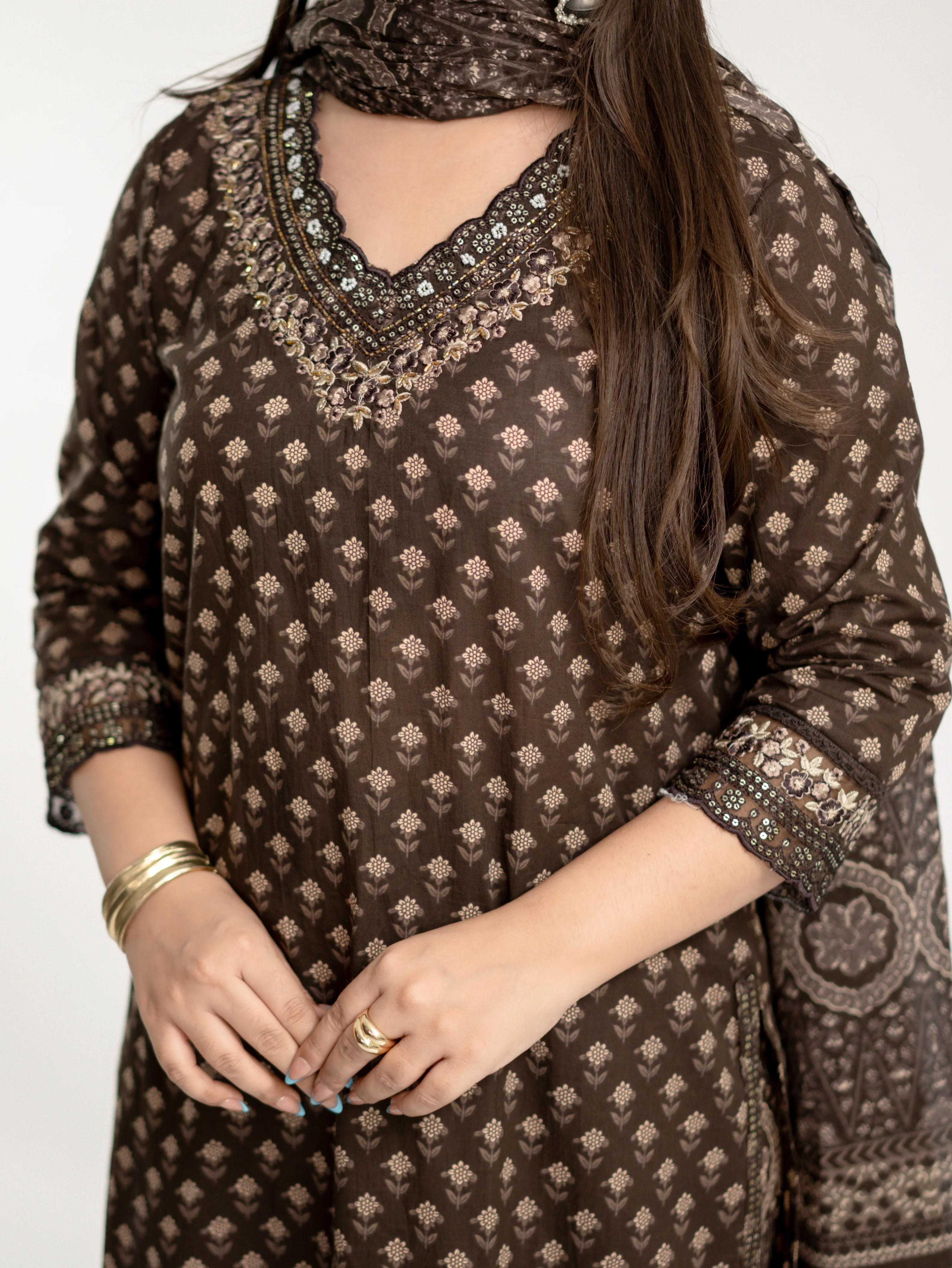 Dimpee Ajrakh Cotton HandEmbroidered Dupatta set - Image 19