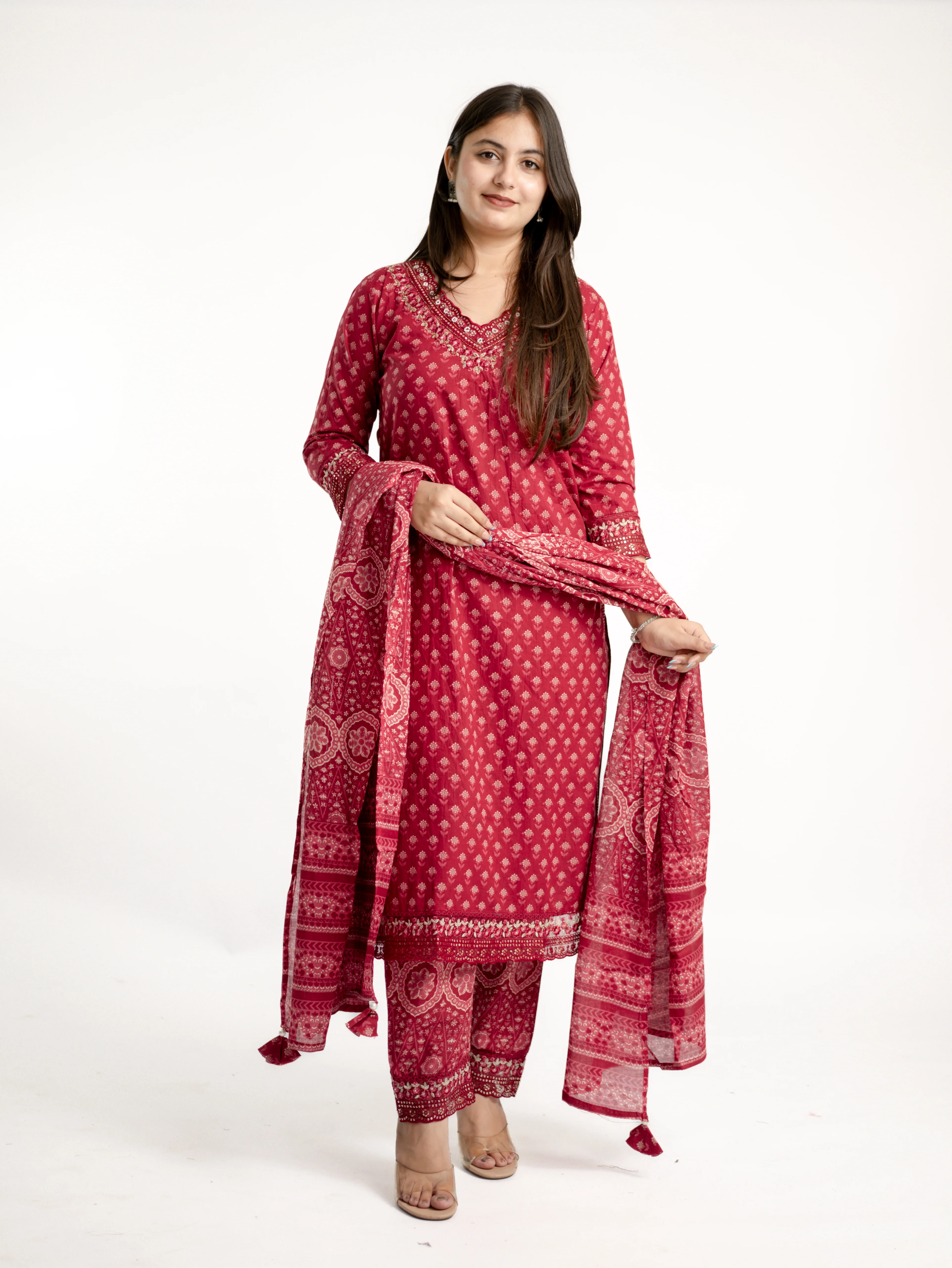 Dimpee Ajrakh Cotton HandEmbroidered Dupatta set - Image 2