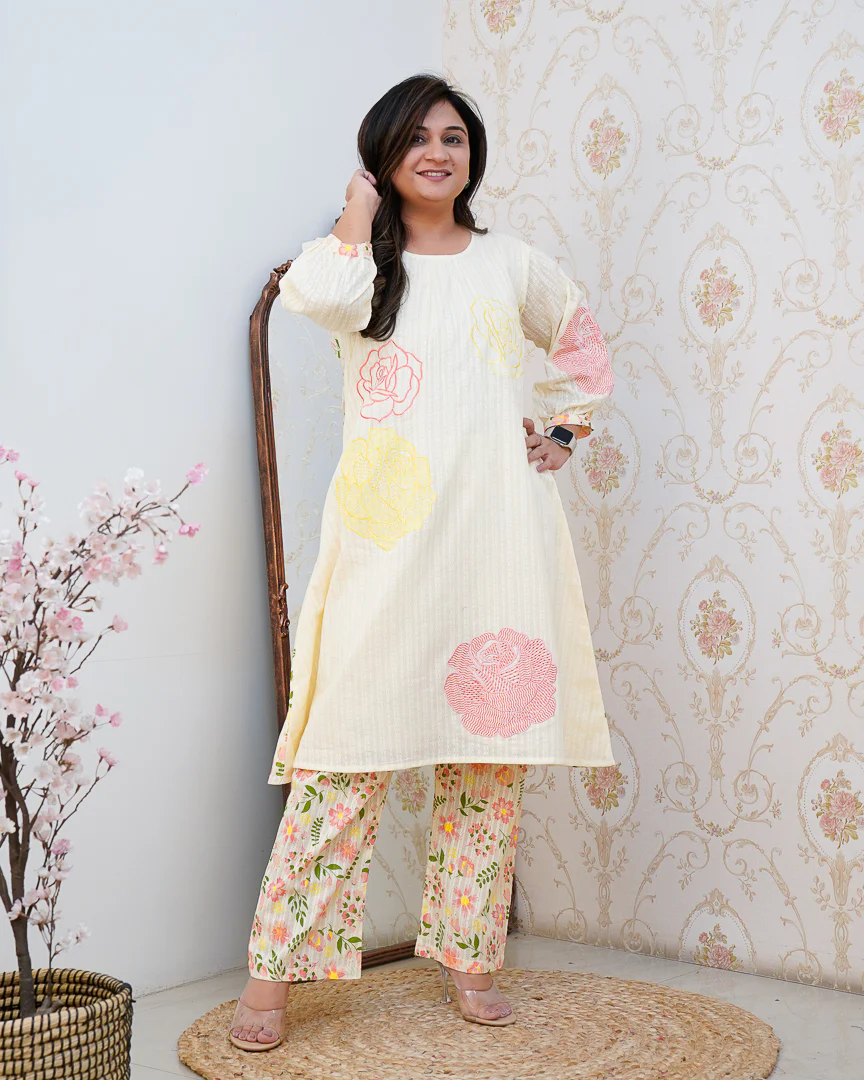 Dobby Cotton A-line Embroidered Coord set - Image 5