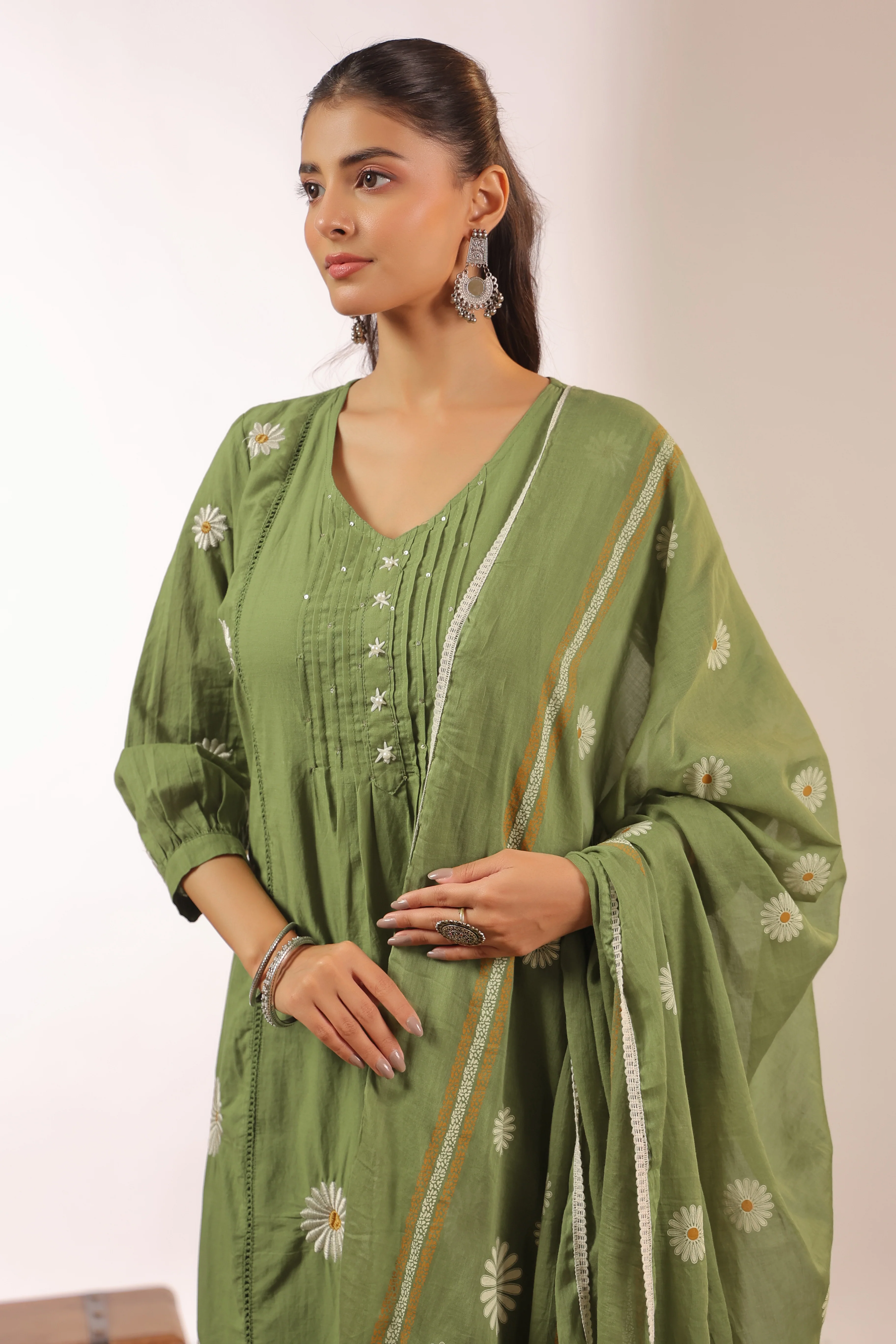 Eira Mul Cotton Embroidered A-line Pant Set - Image 4