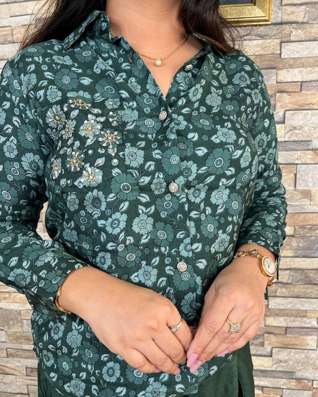 Eliva Musin Embroidered Shirt and Plazo Coord Set - Image 3
