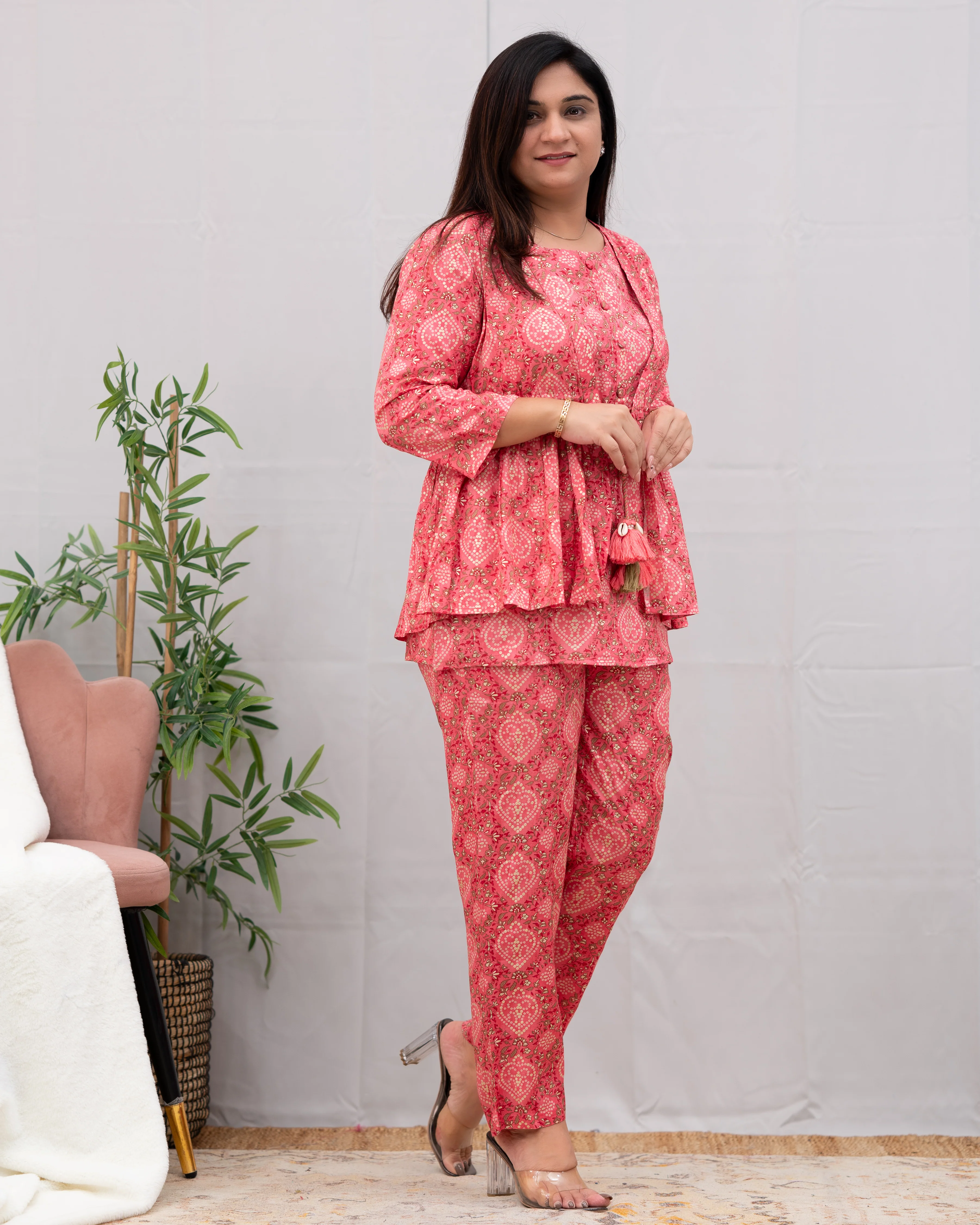 Ella Muslin Coord Set with Detachable Jacket Peach - Image 2