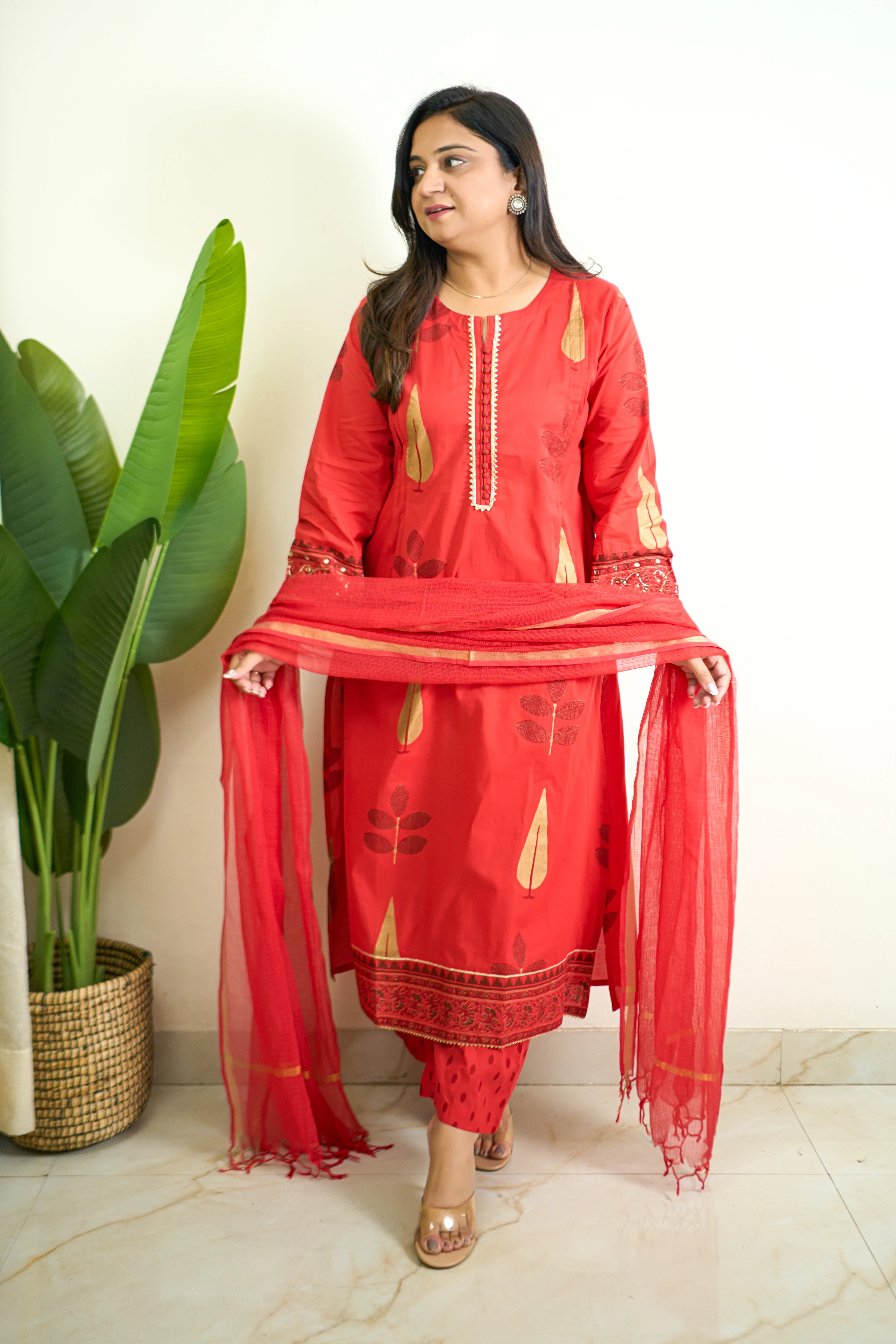 Erisha Cotton Handblock Embroidered Pant Set - Image 2
