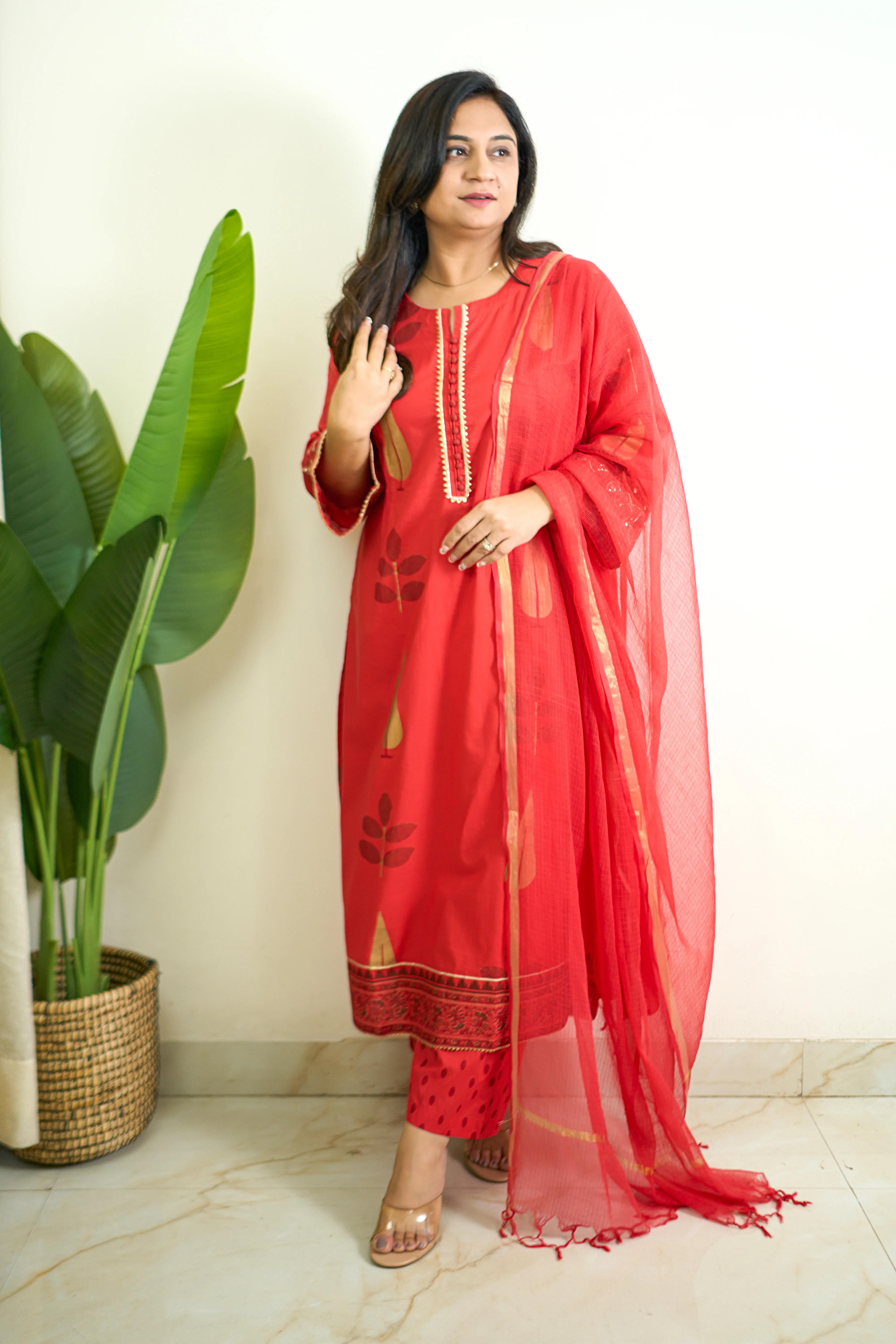 Erisha Cotton Handblock Embroidered Pant Set - Image 5