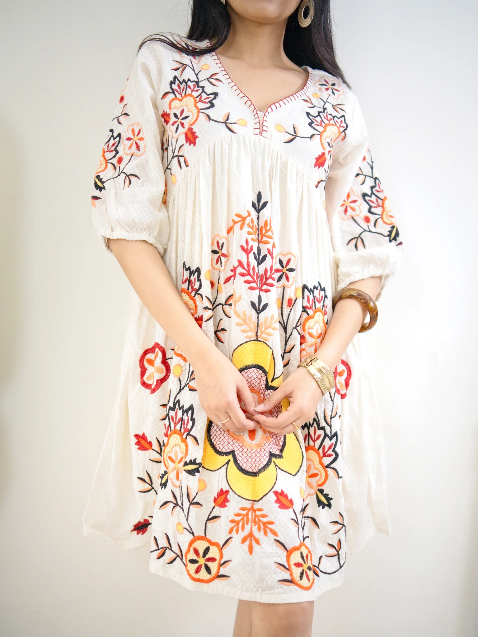 Eva Premium Cotton A-line Embroidered Short Dress - Image 5