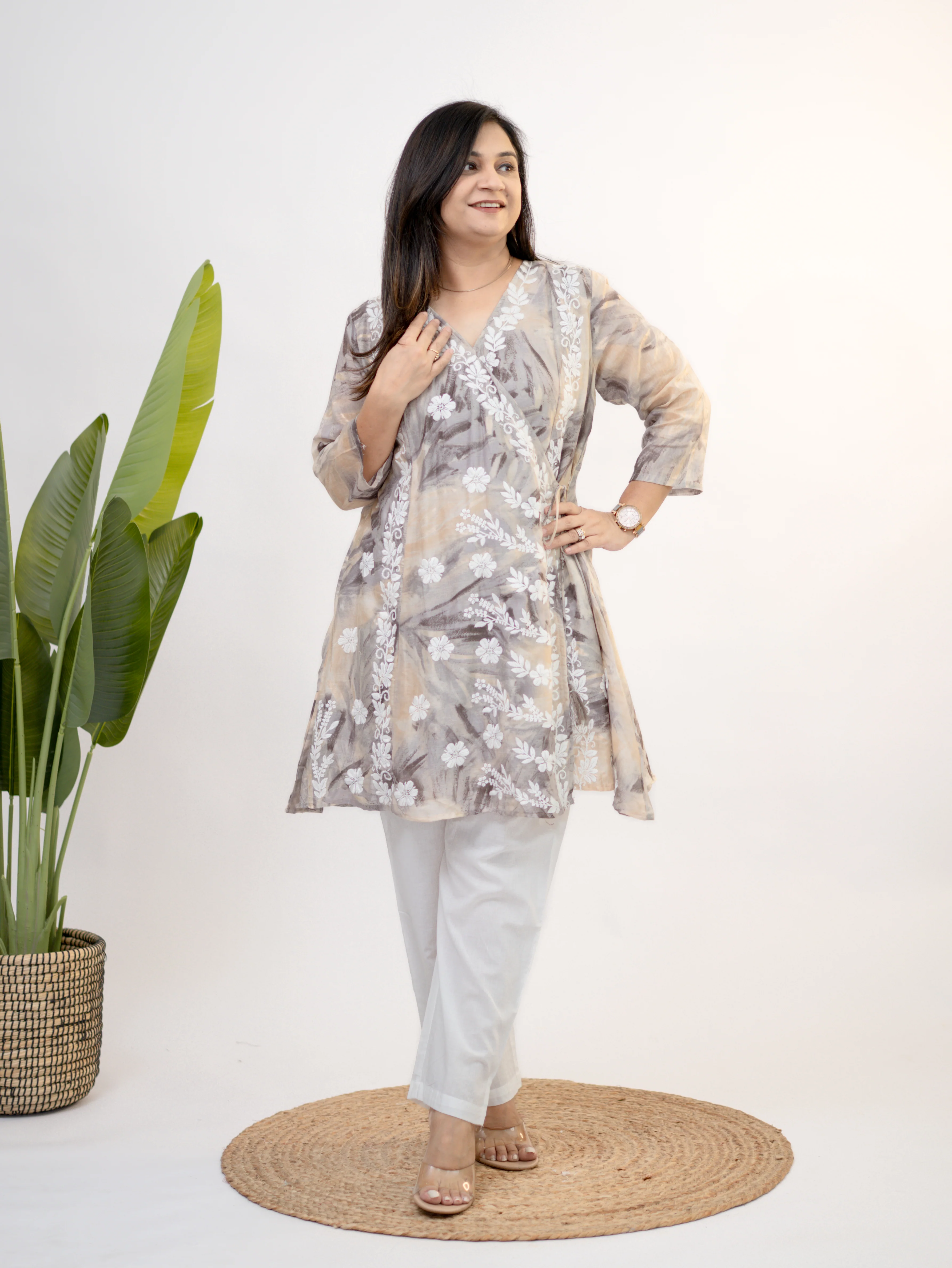 Fara Mul Cotton Chikankari A-line Coord Set - Image 3