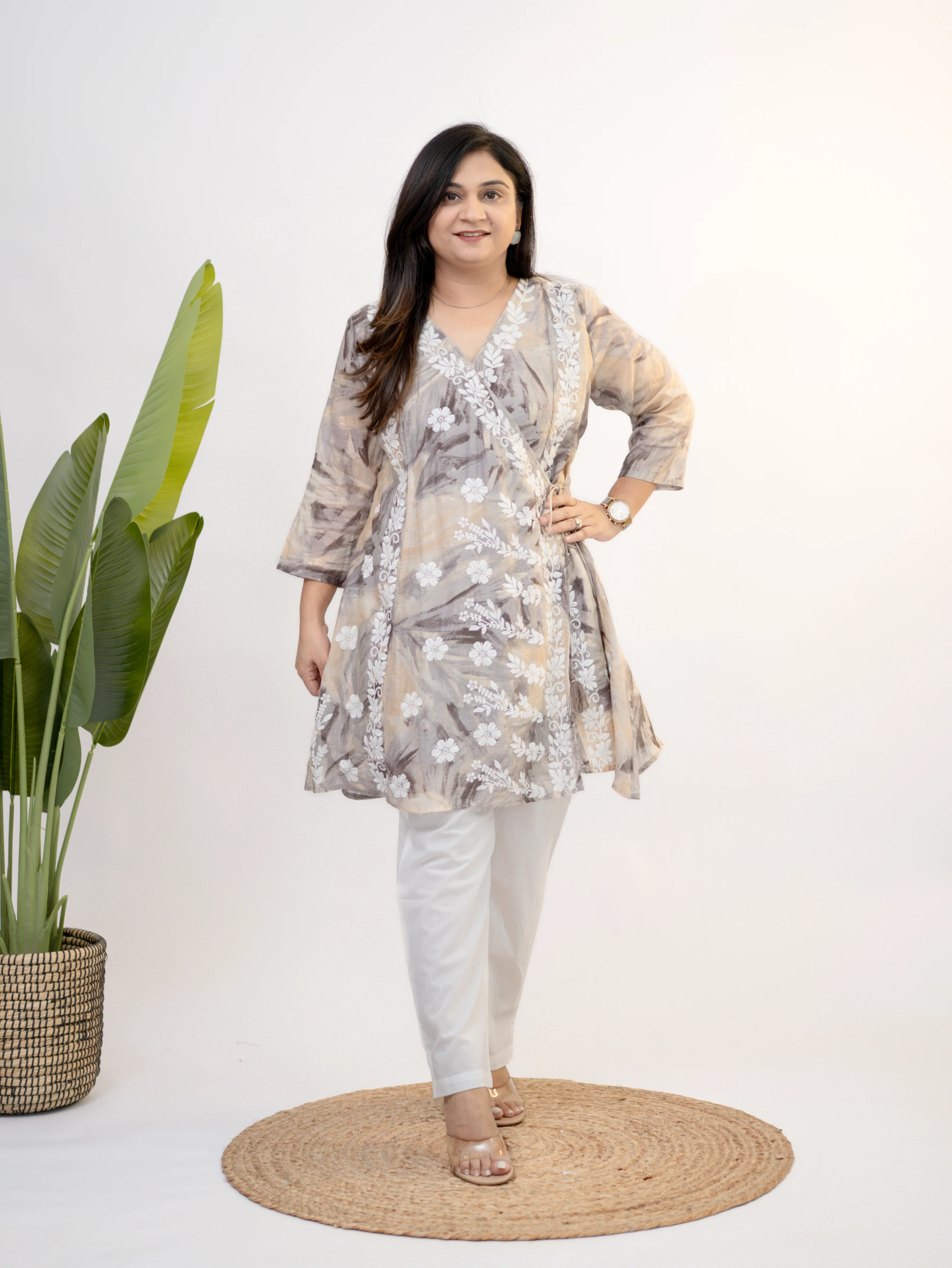 Fara Mul Cotton Chikankari A-line Coord Set - Image 4