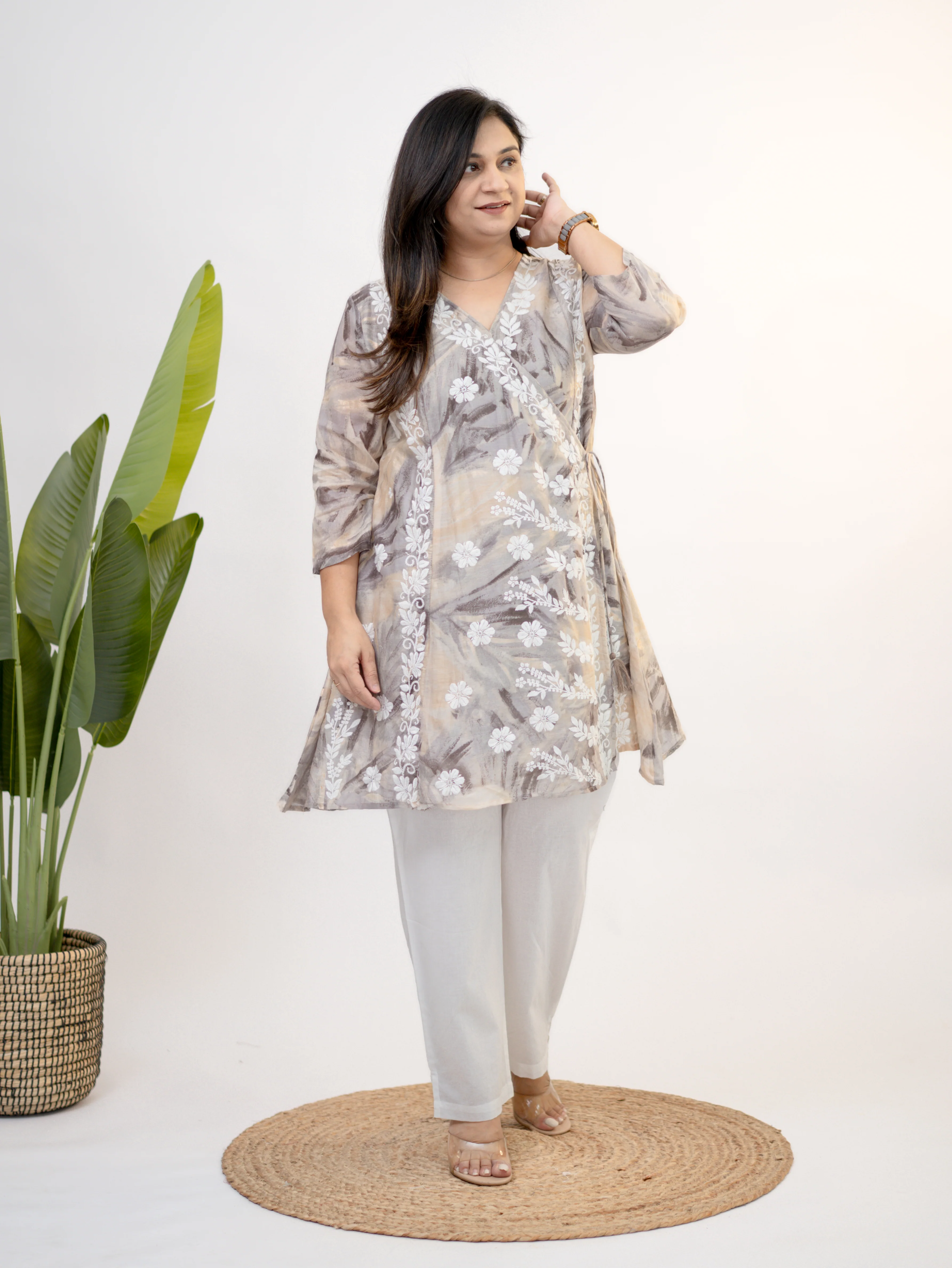 Fara Mul Cotton Chikankari A-line Coord Set - Image 5