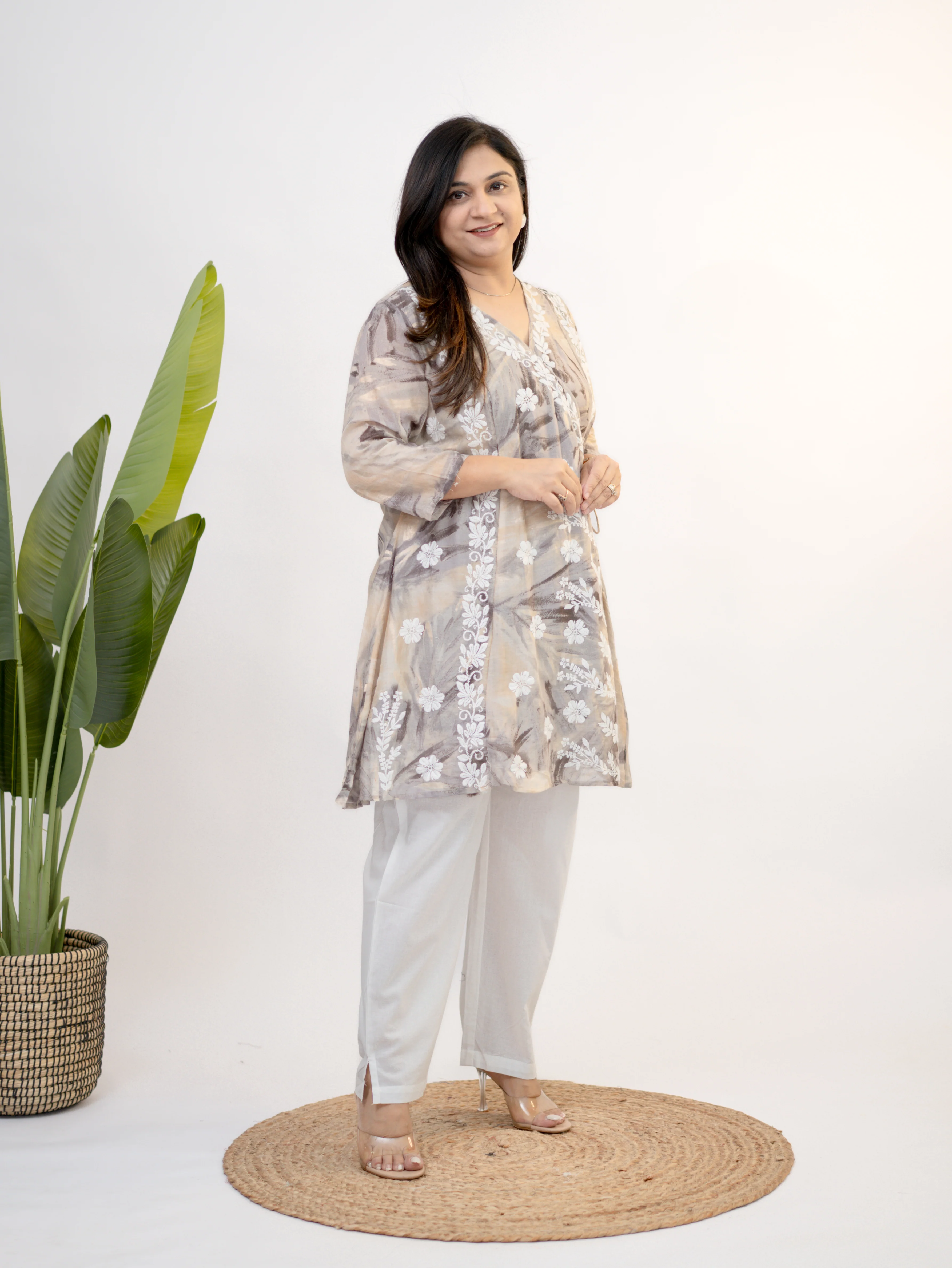 Fara Mul Cotton Chikankari A-line Coord Set - Image 6
