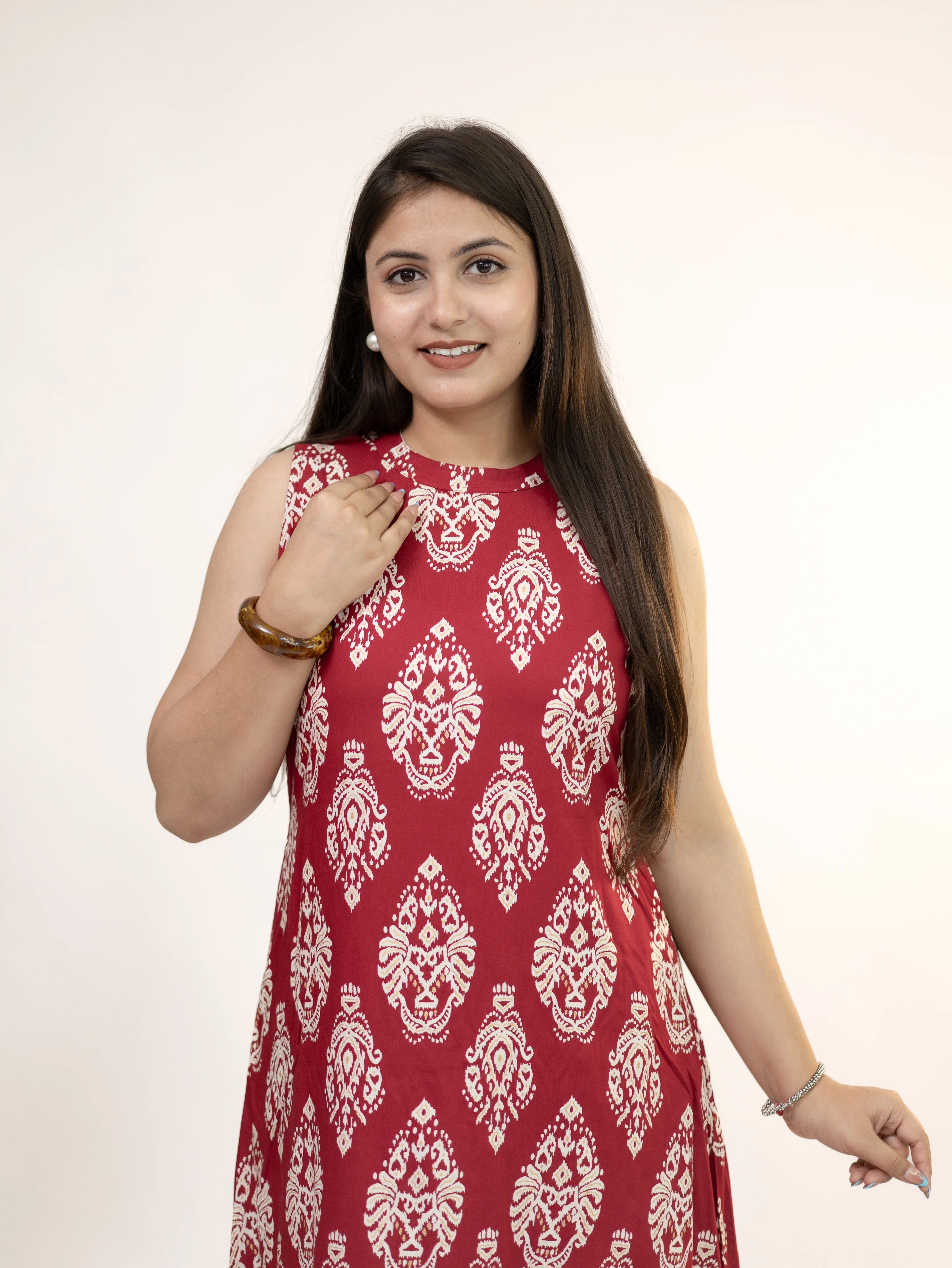 Fiona Red Rayon A-line Coord Set - Image 13