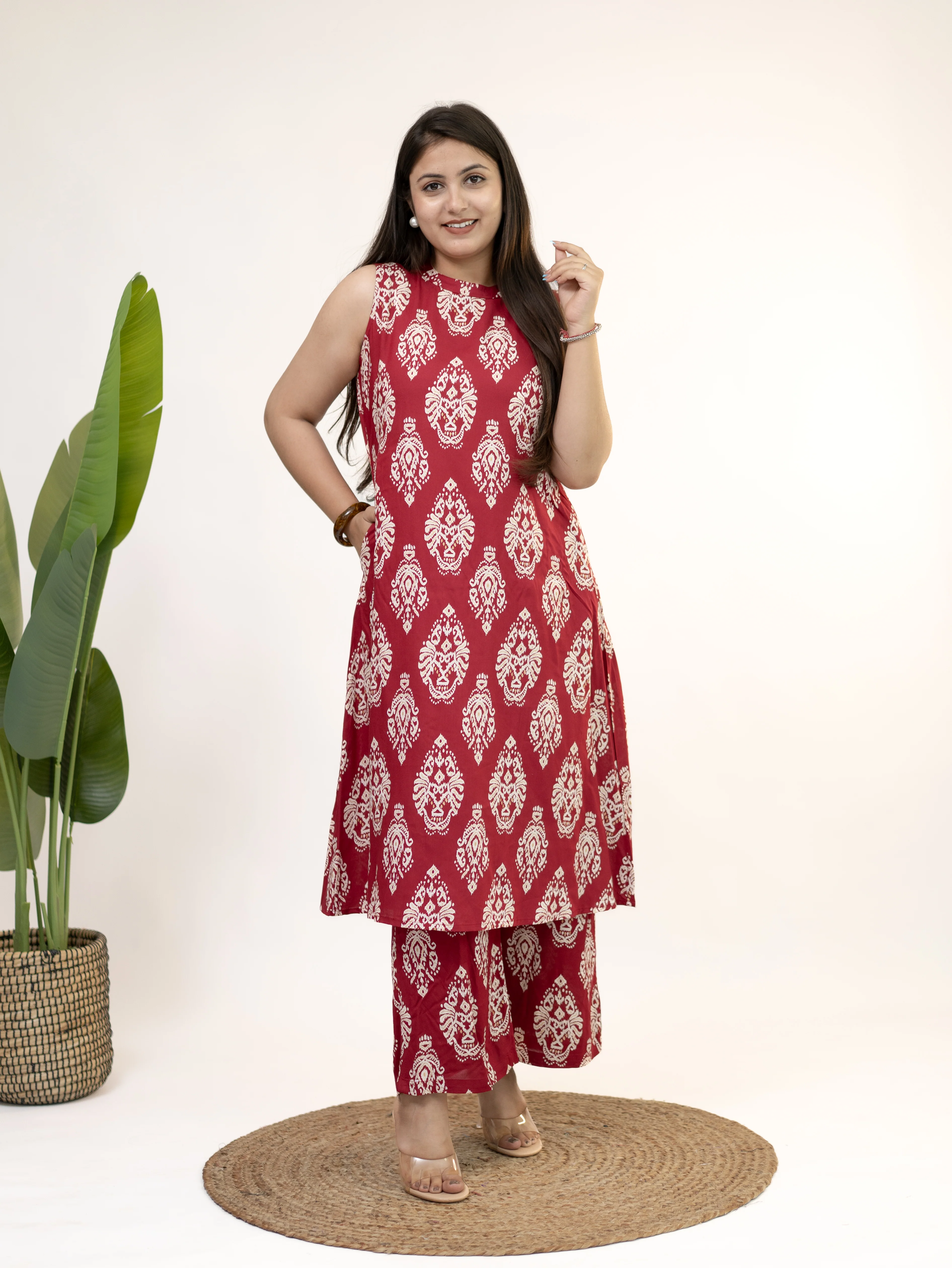 Fiona Red Rayon A-line Coord Set - Image 3