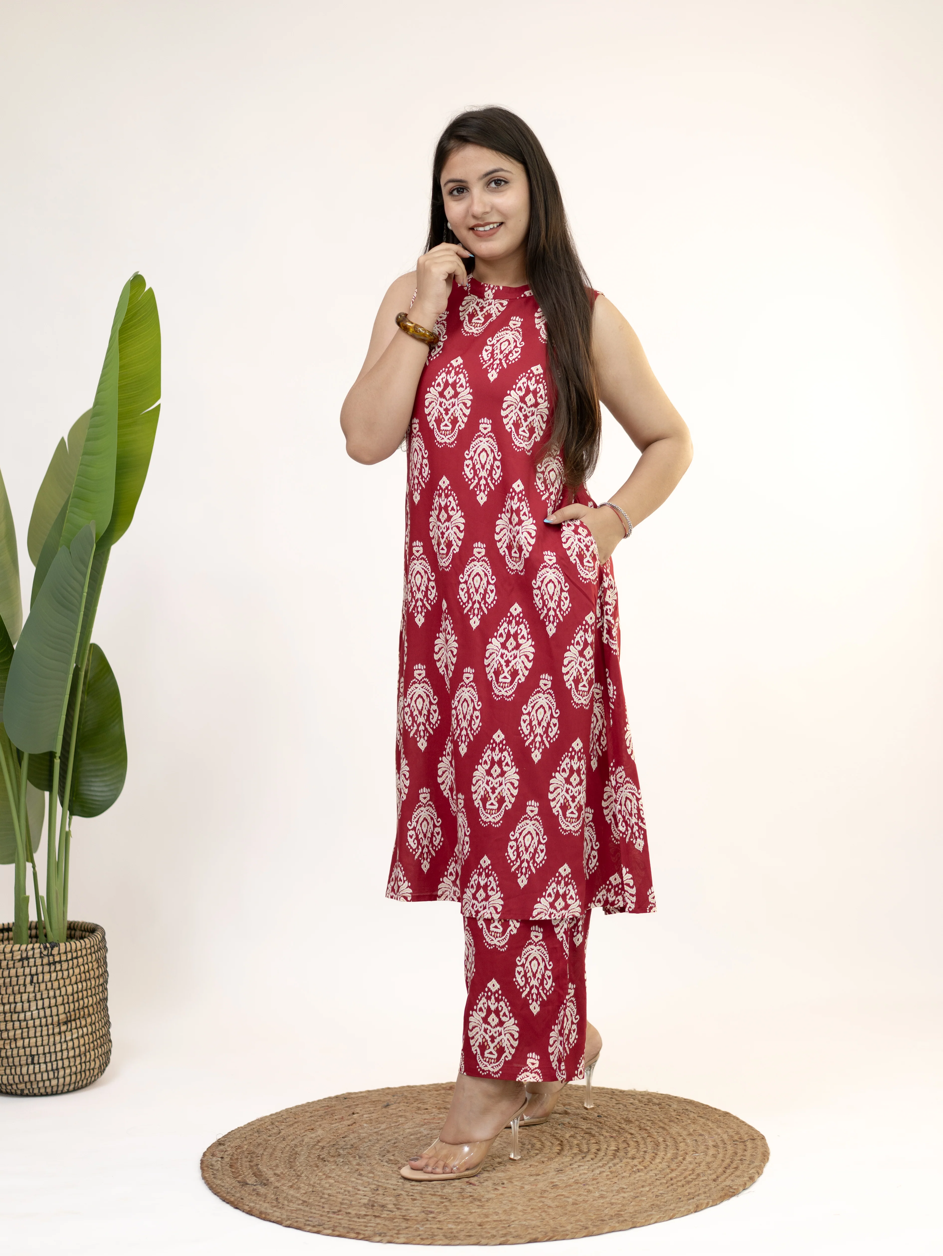 Fiona Red Rayon A-line Coord Set - Image 5