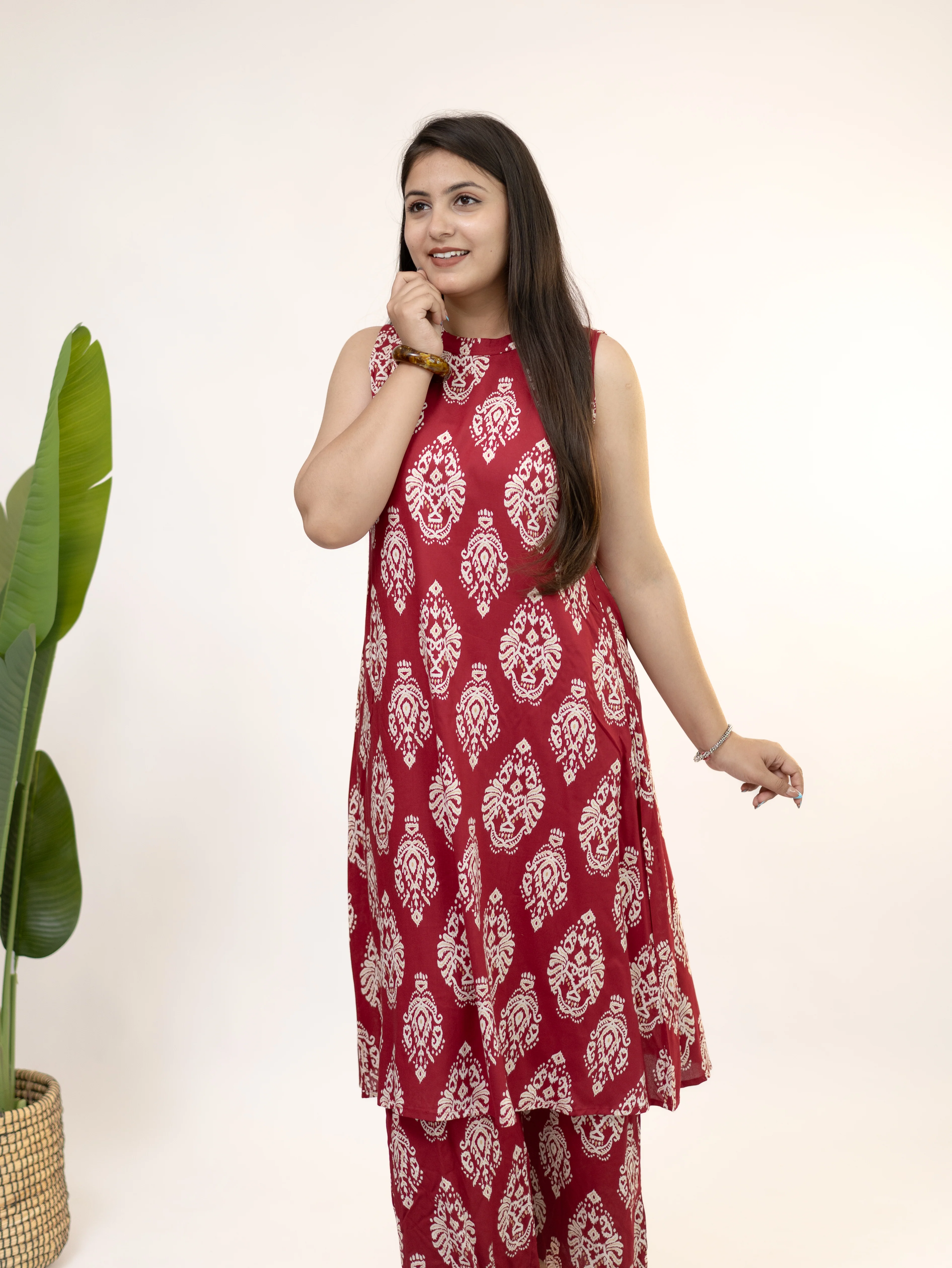 Fiona Red Rayon A-line Coord Set - Image 6