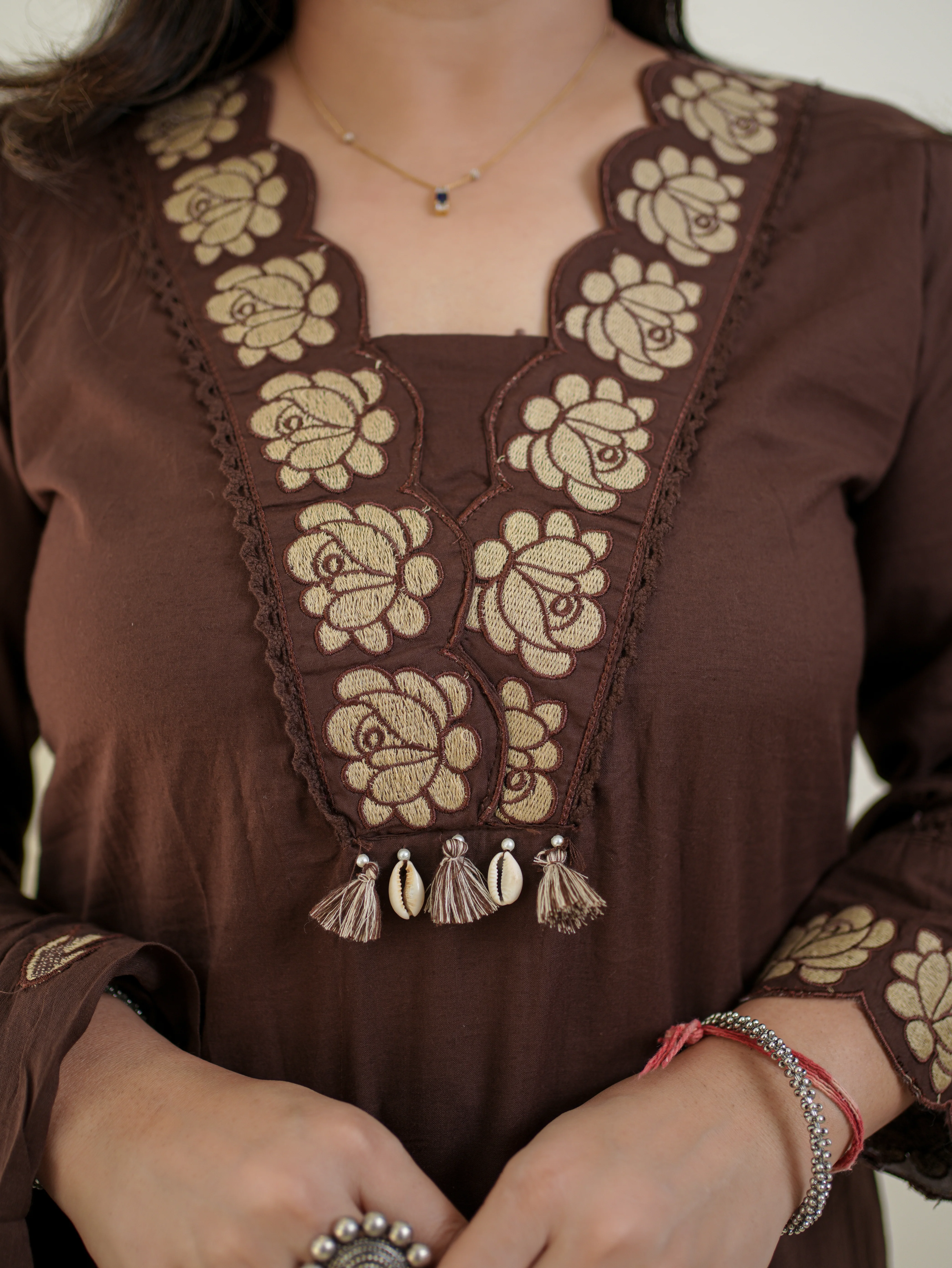 Gazal Brown Premium Cotton Embroidered Pant set - Image 7