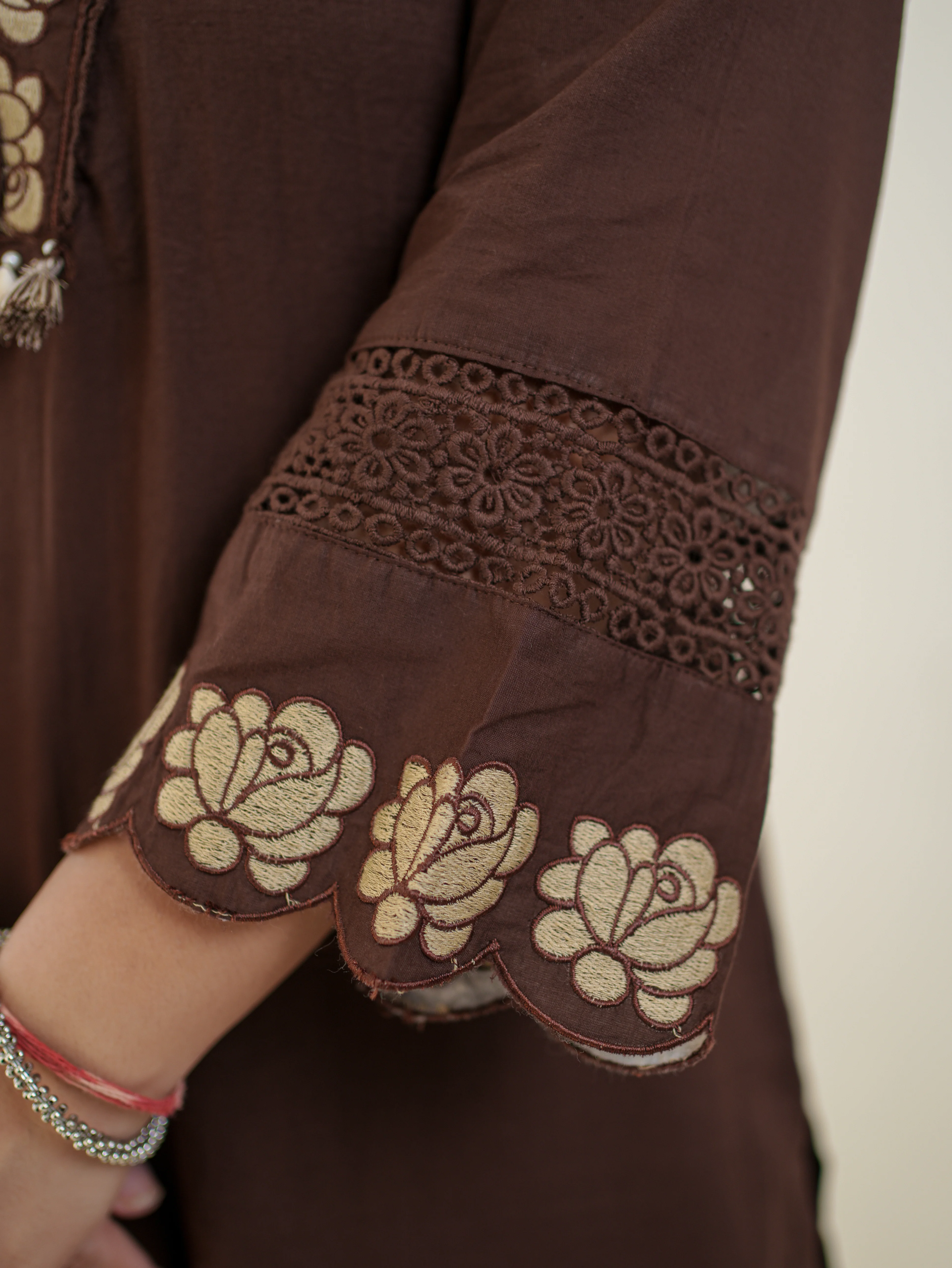 Gazal Brown Premium Cotton Embroidered Pant set - Image 8