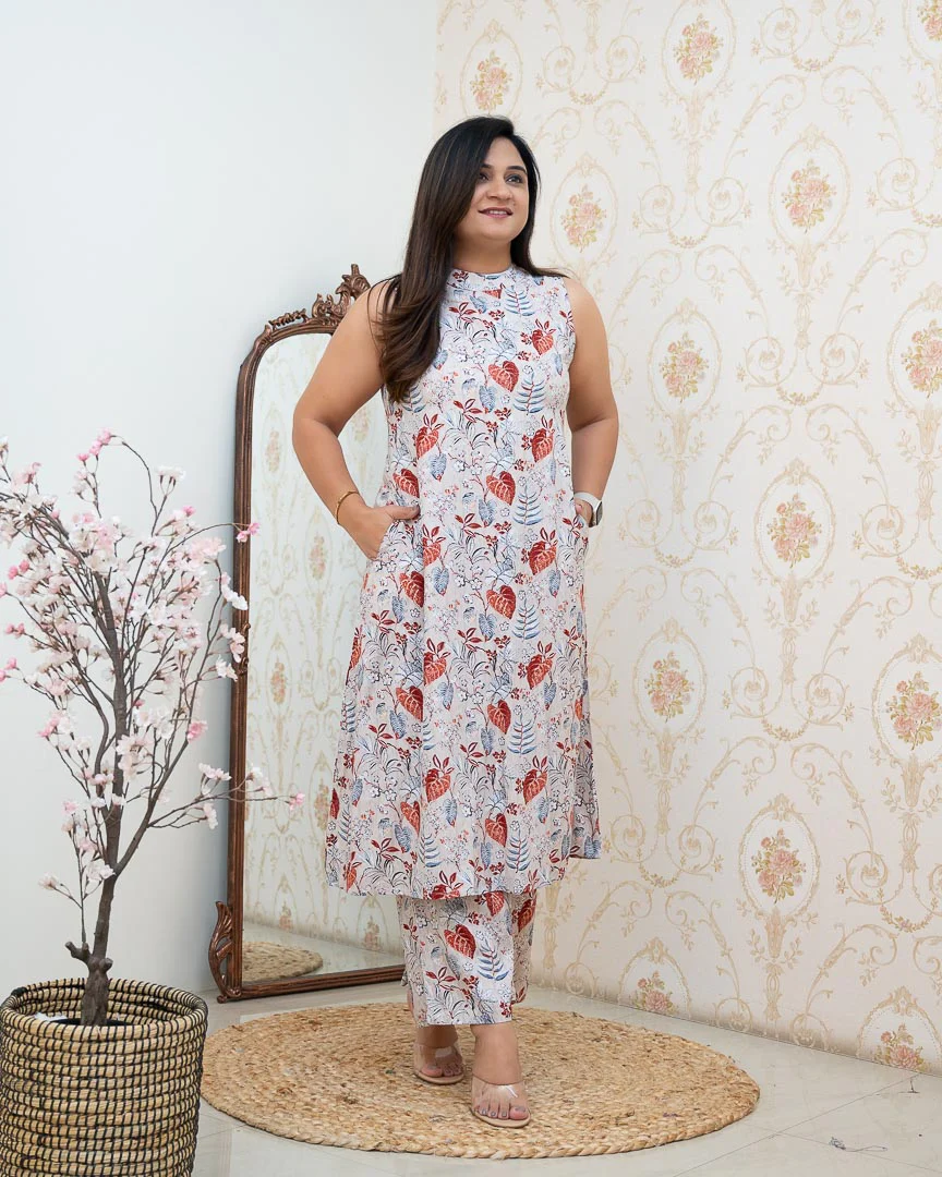 Grey Rayon Printed Casual A-line Coord Set - Image 2