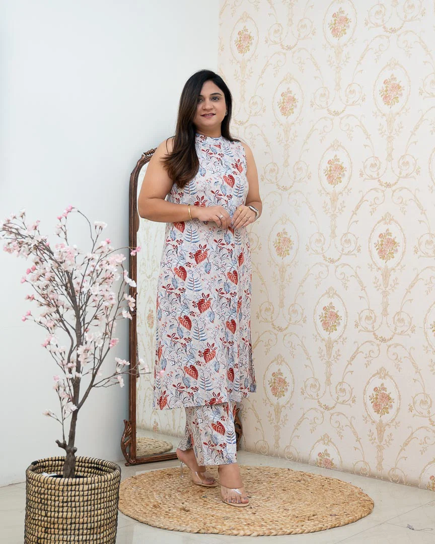 Grey Rayon Printed Casual A-line Coord Set - Image 3