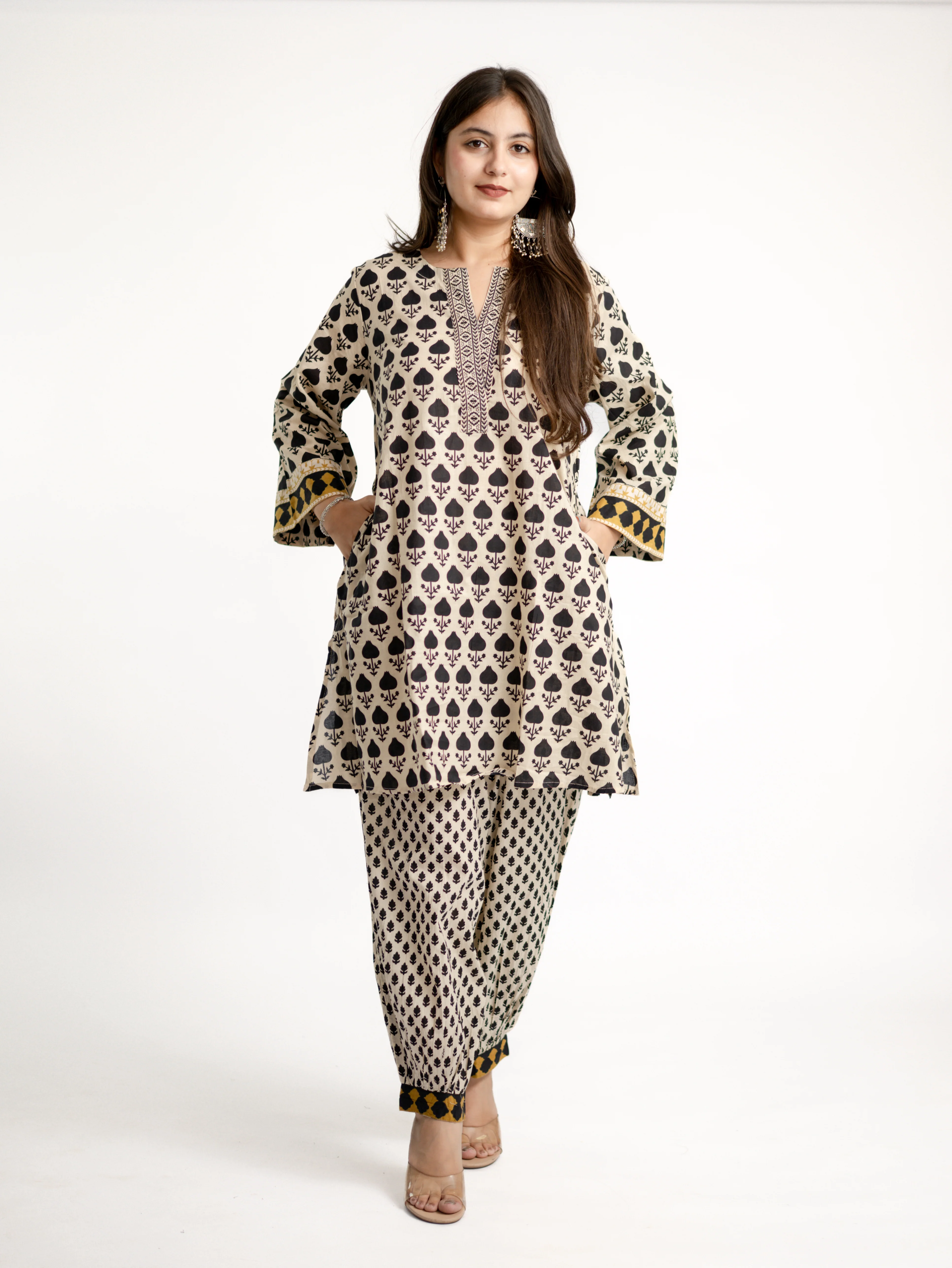 Gul Black Cotton Handblock Coord Set - Image 3
