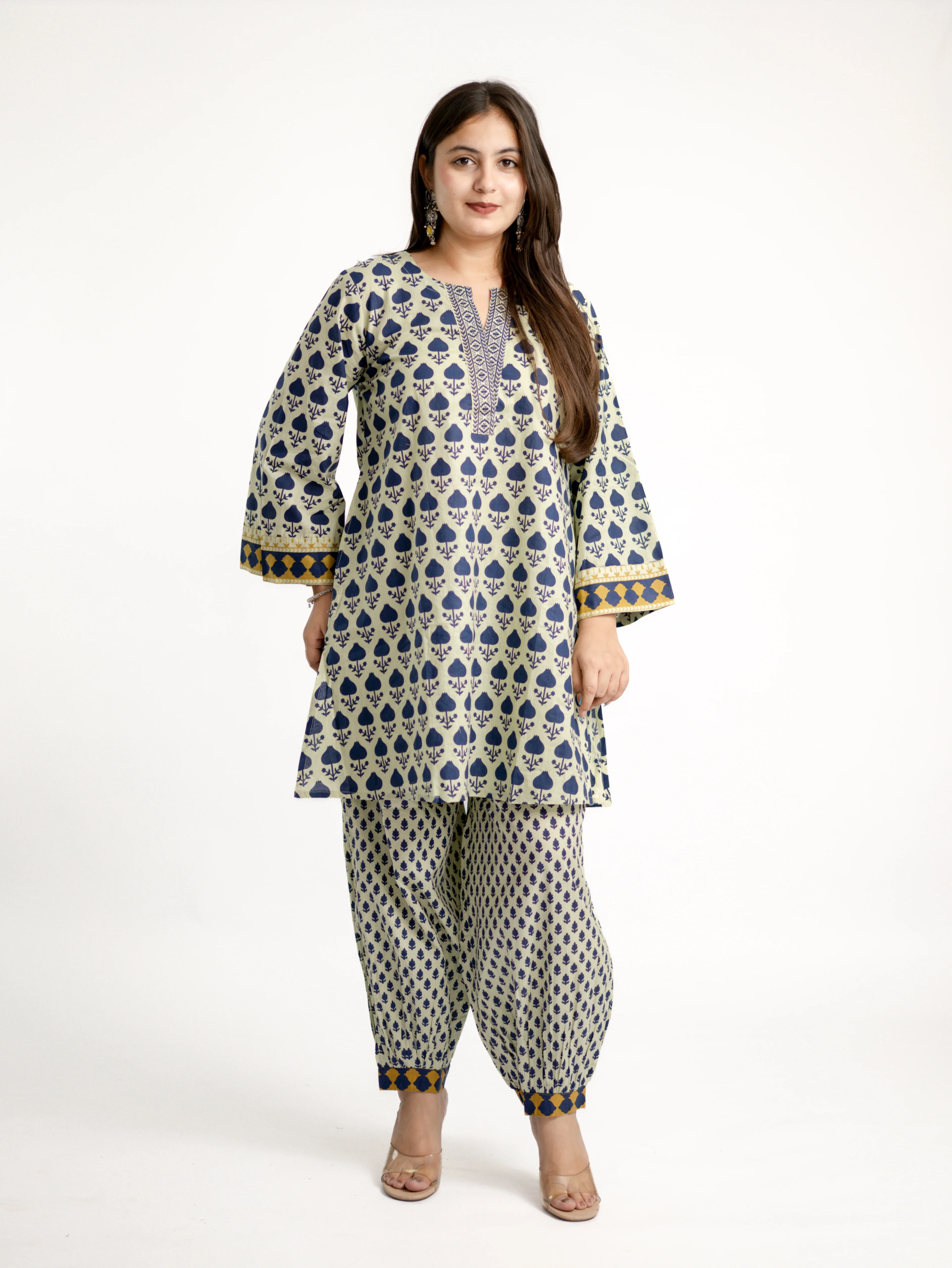 Gul Blue Cotton Handblock A-line Coord Set - Image 3