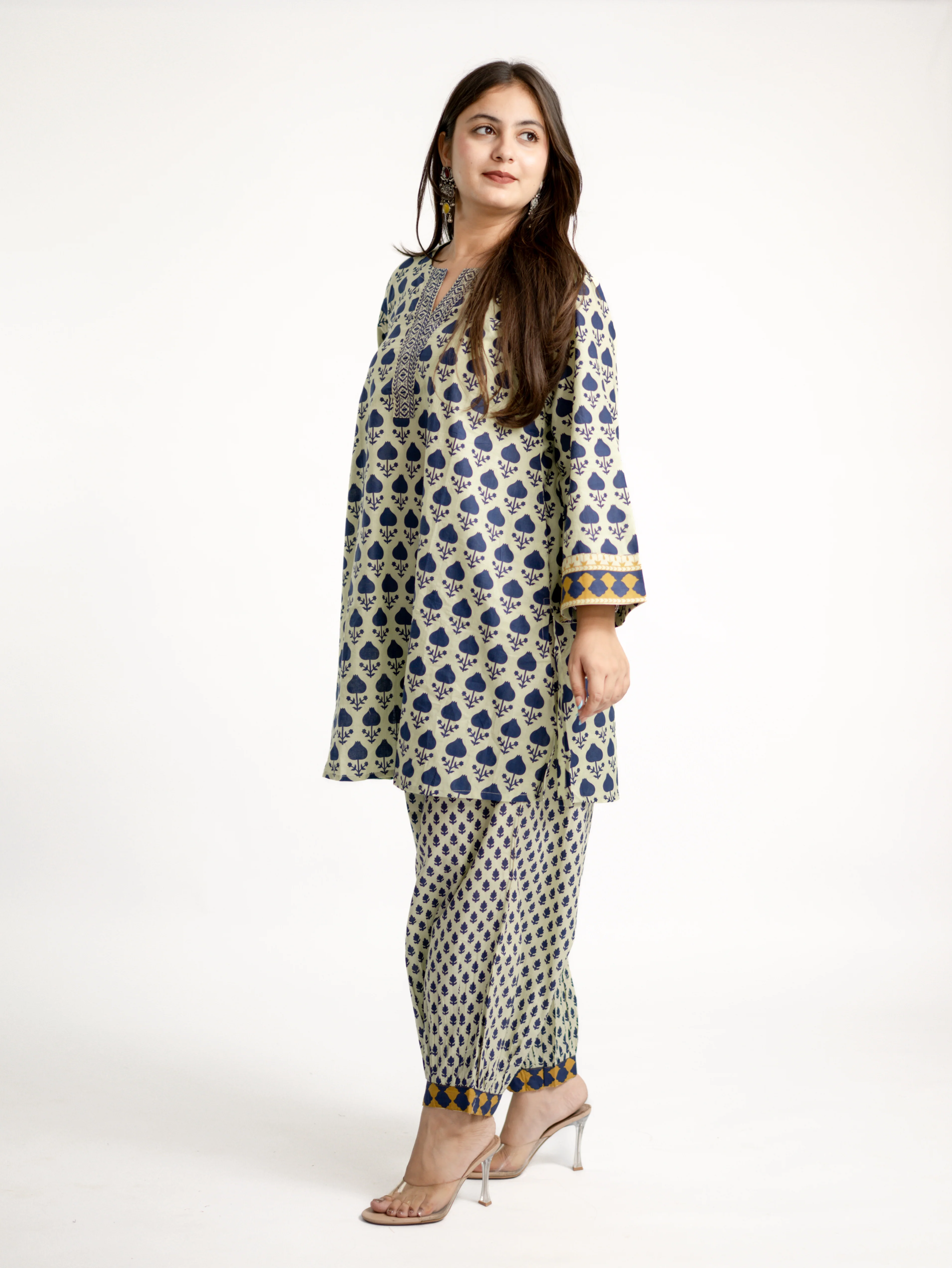 Gul Blue Cotton Handblock A-line Coord Set - Image 4