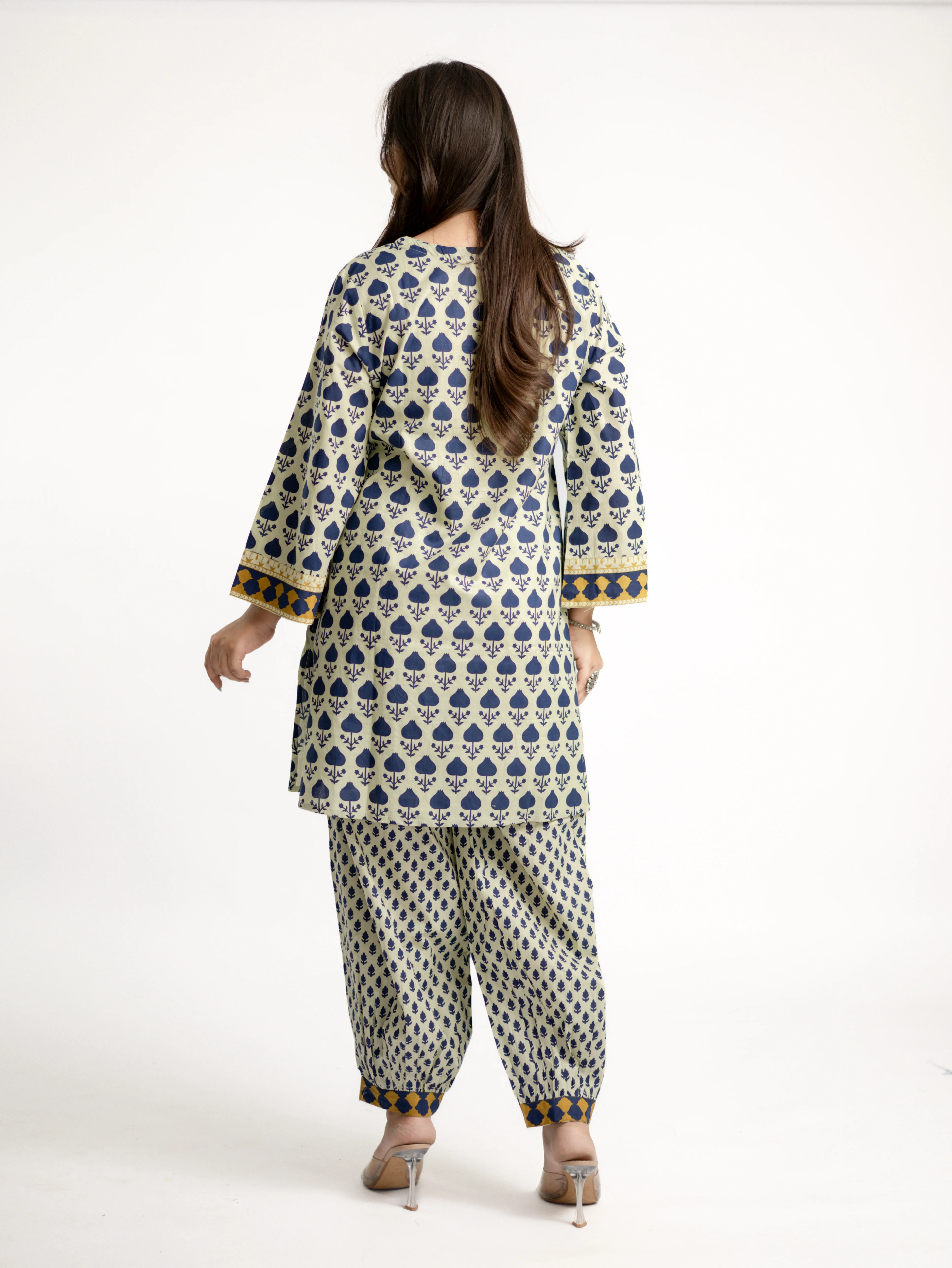 Gul Blue Cotton Handblock A-line Coord Set - Image 5