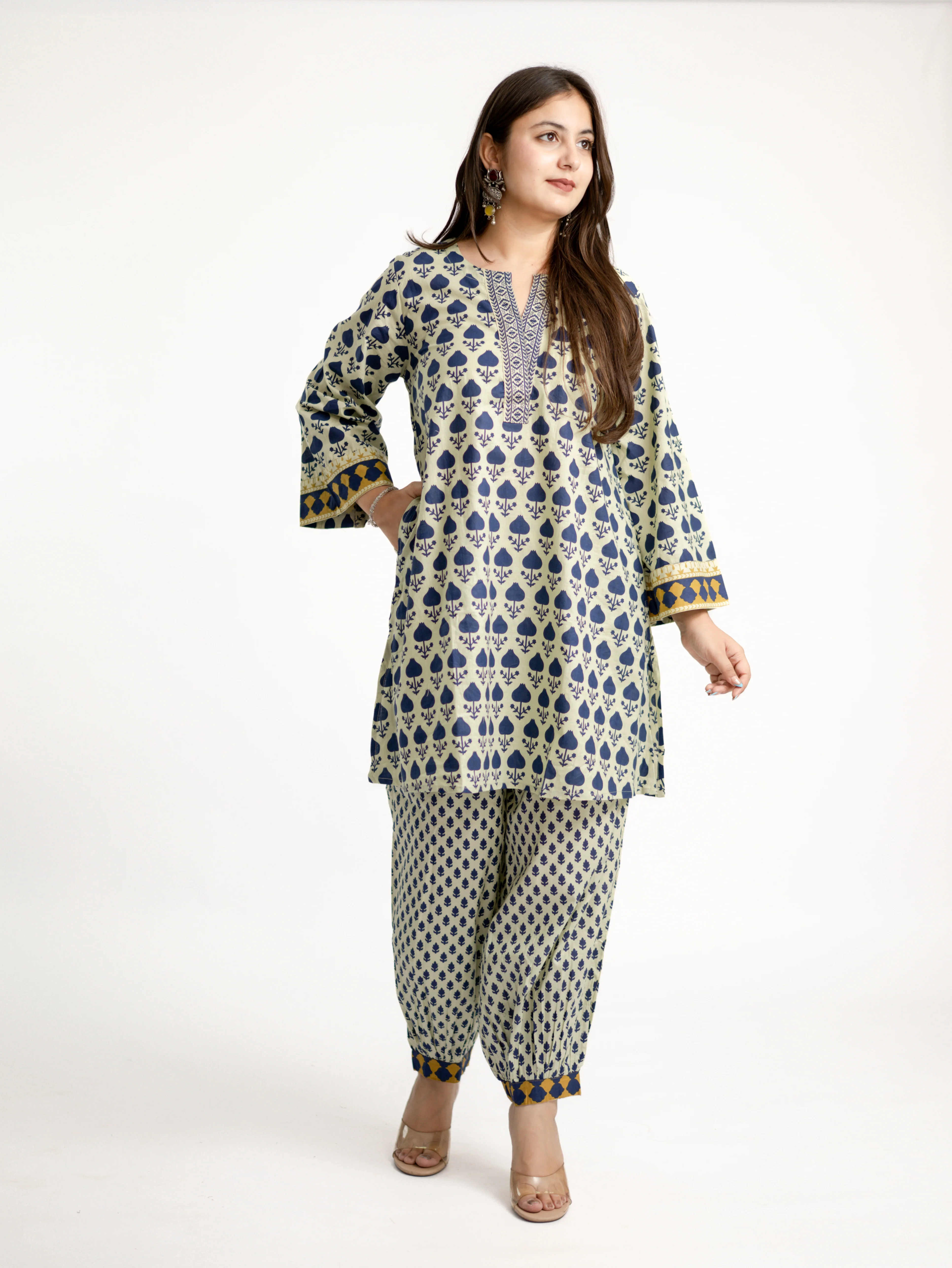 Gul Blue Cotton Handblock A-line Coord Set - Image 6