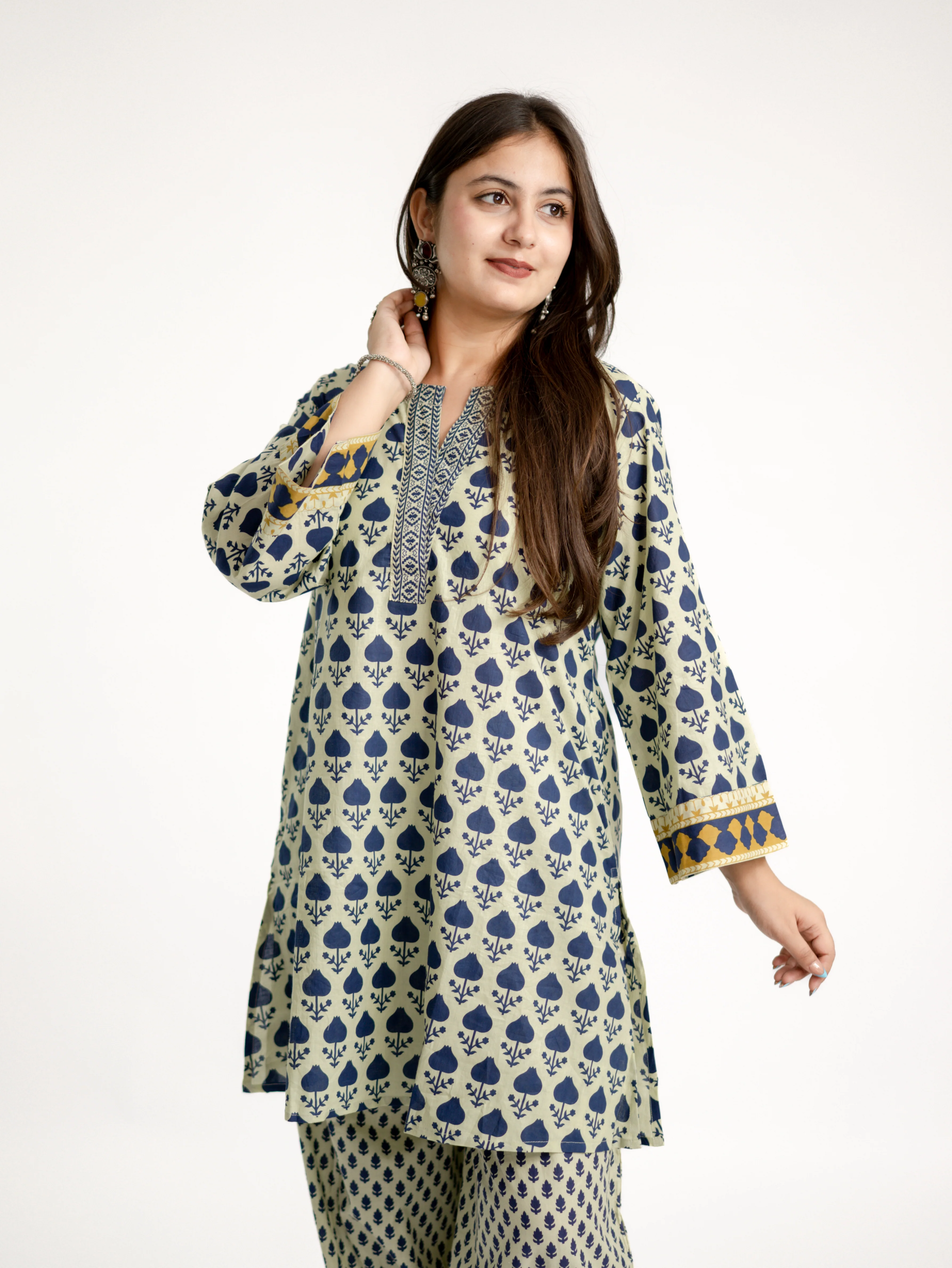Gul Blue Cotton Handblock A-line Coord Set - Image 7