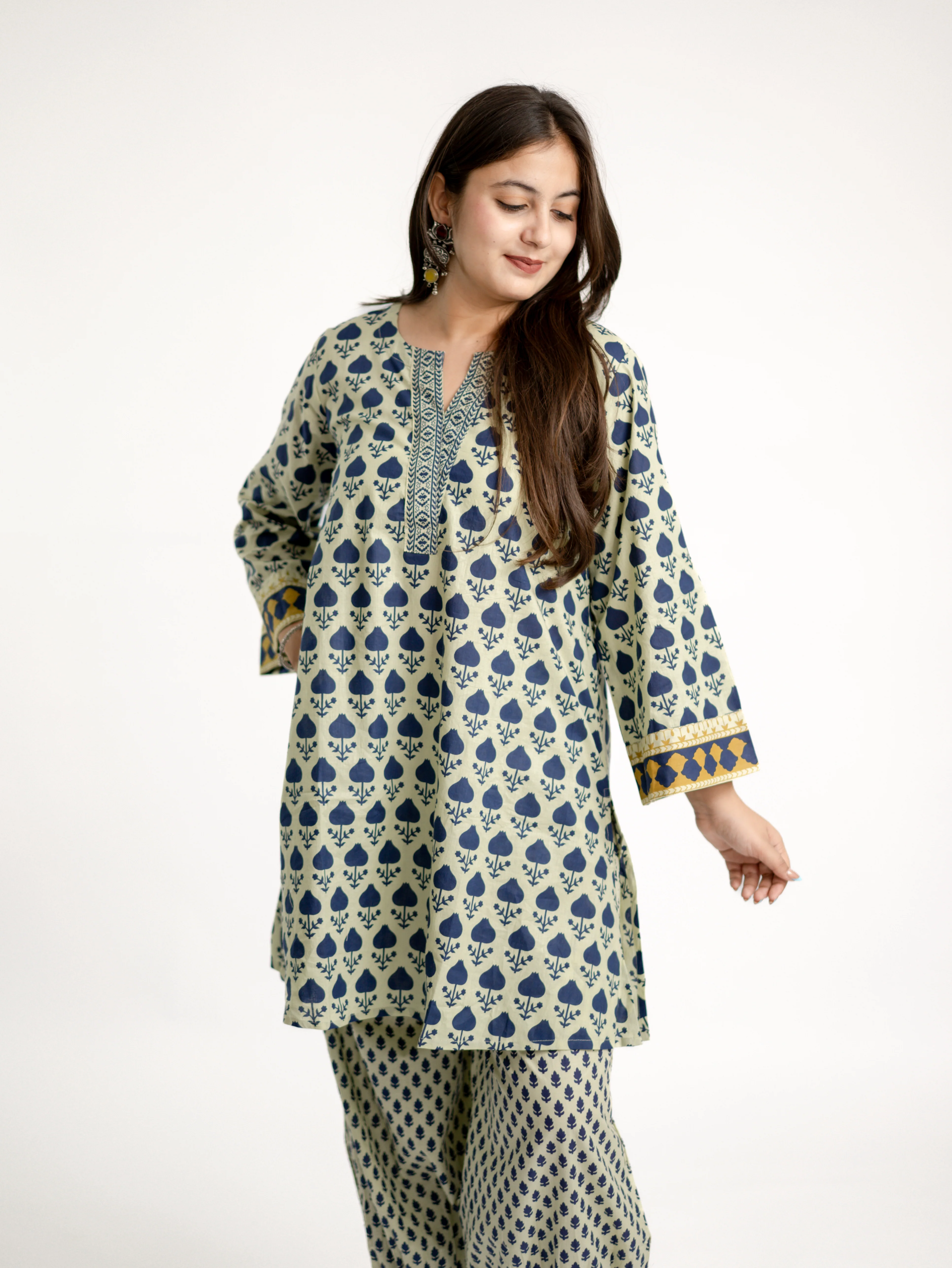 Gul Blue Cotton Handblock A-line Coord Set - Image 8