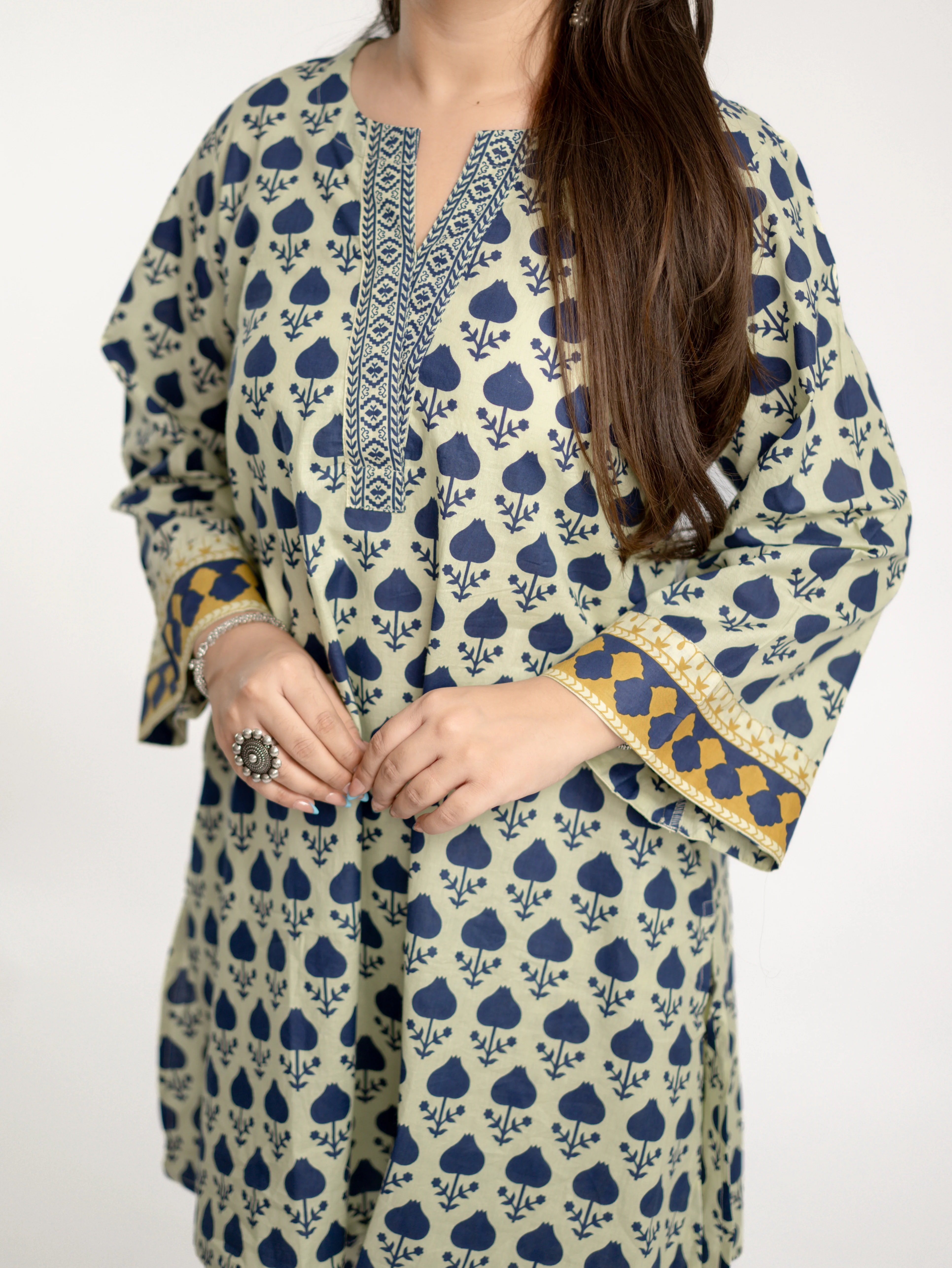 Gul Blue Cotton Handblock A-line Coord Set - Image 9