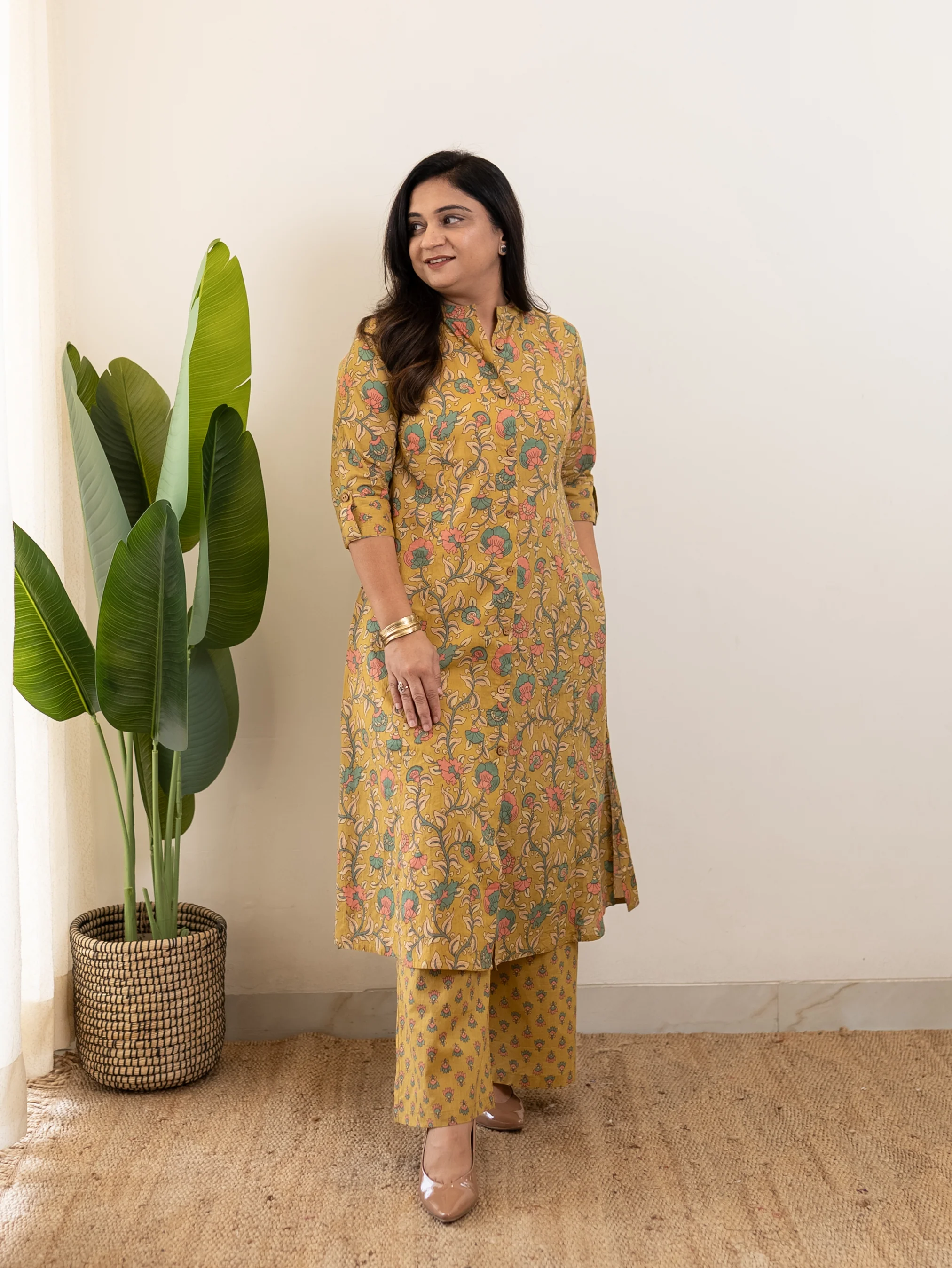 Gul Mustard Floral A-line Cotton Coord Set - Image 10
