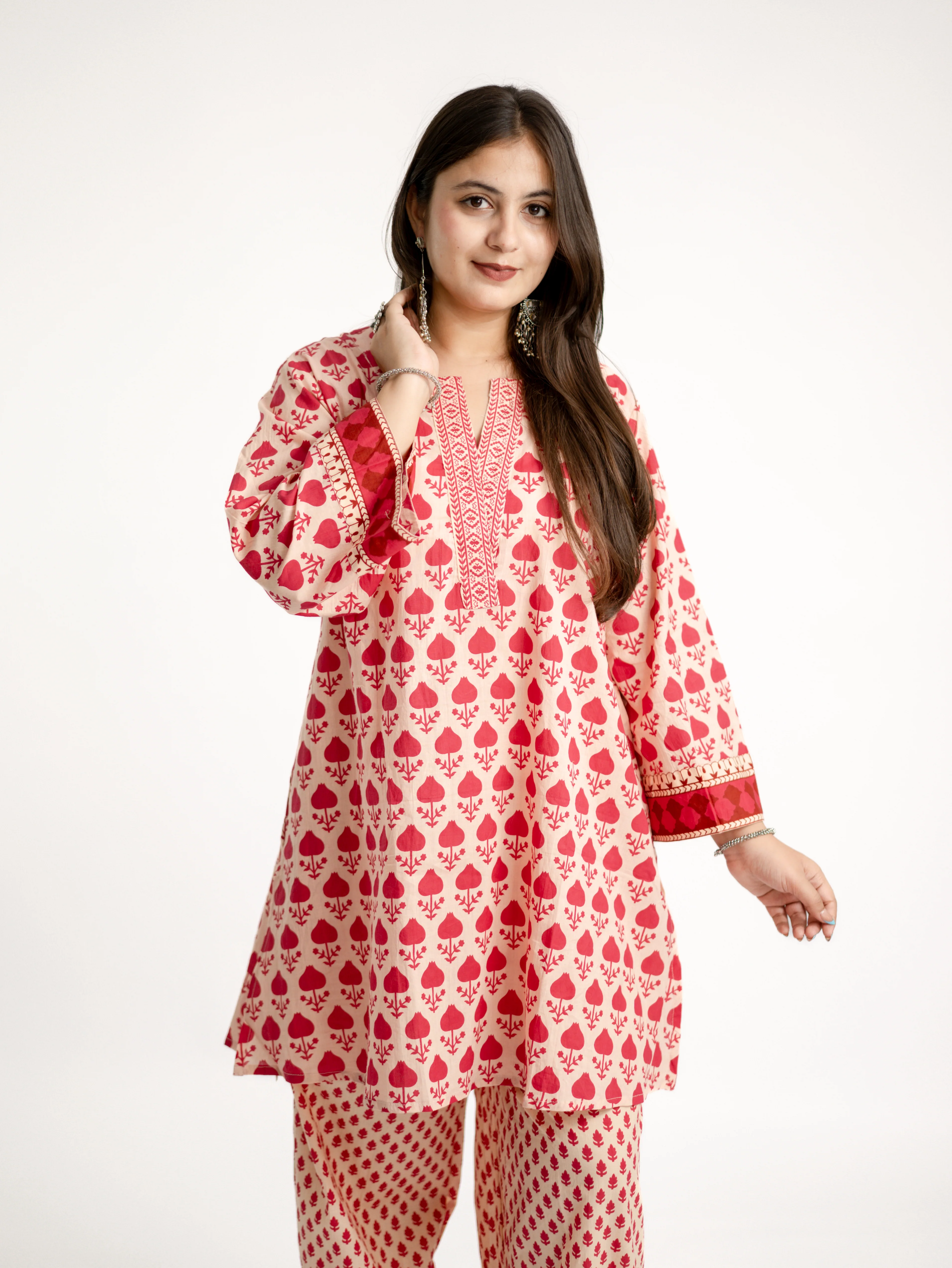 Gul Pink Cotton Handblock A-line Coord Set - Image 10