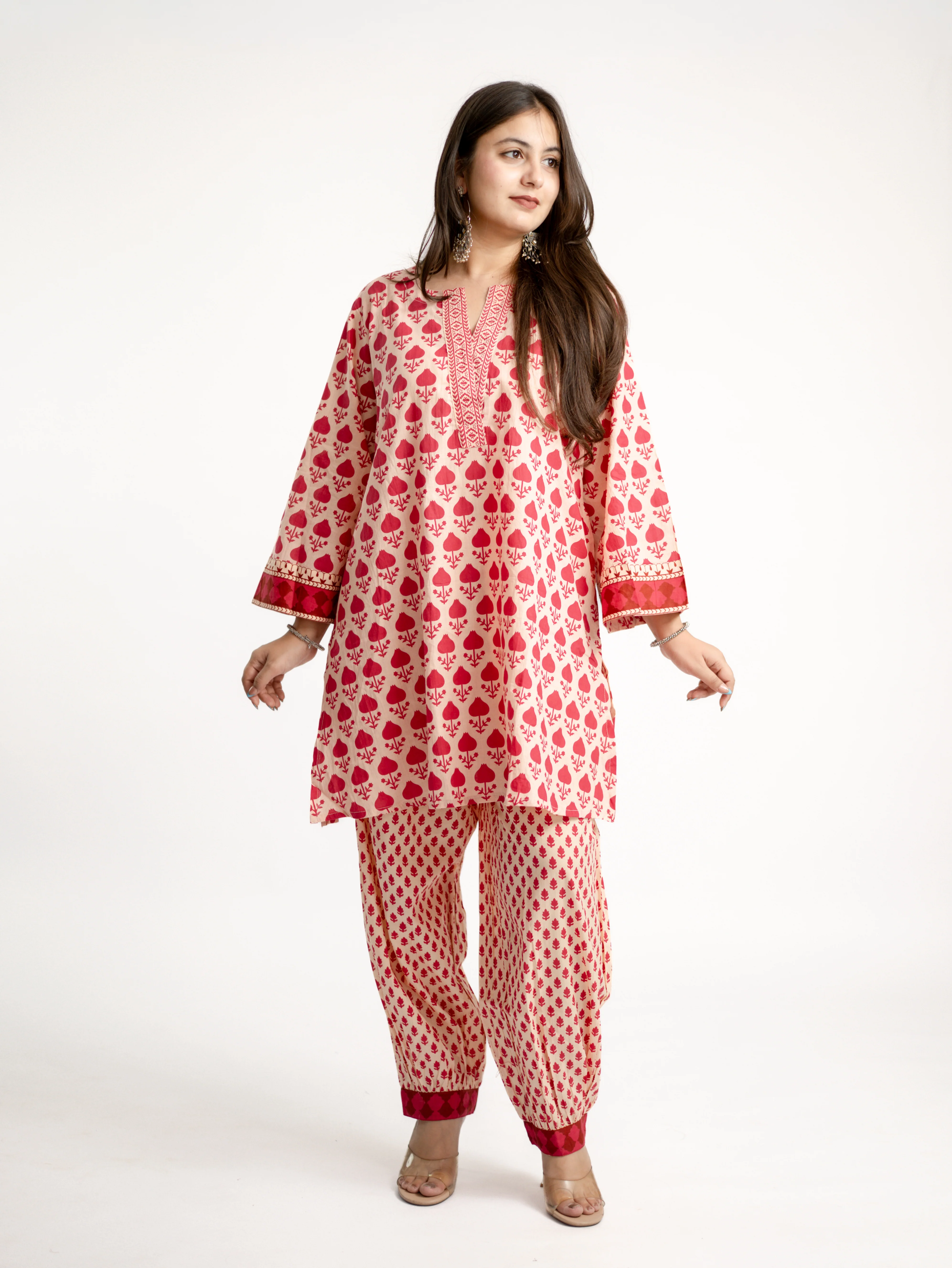 Gul Pink Cotton Handblock A-line Coord Set - Image 3