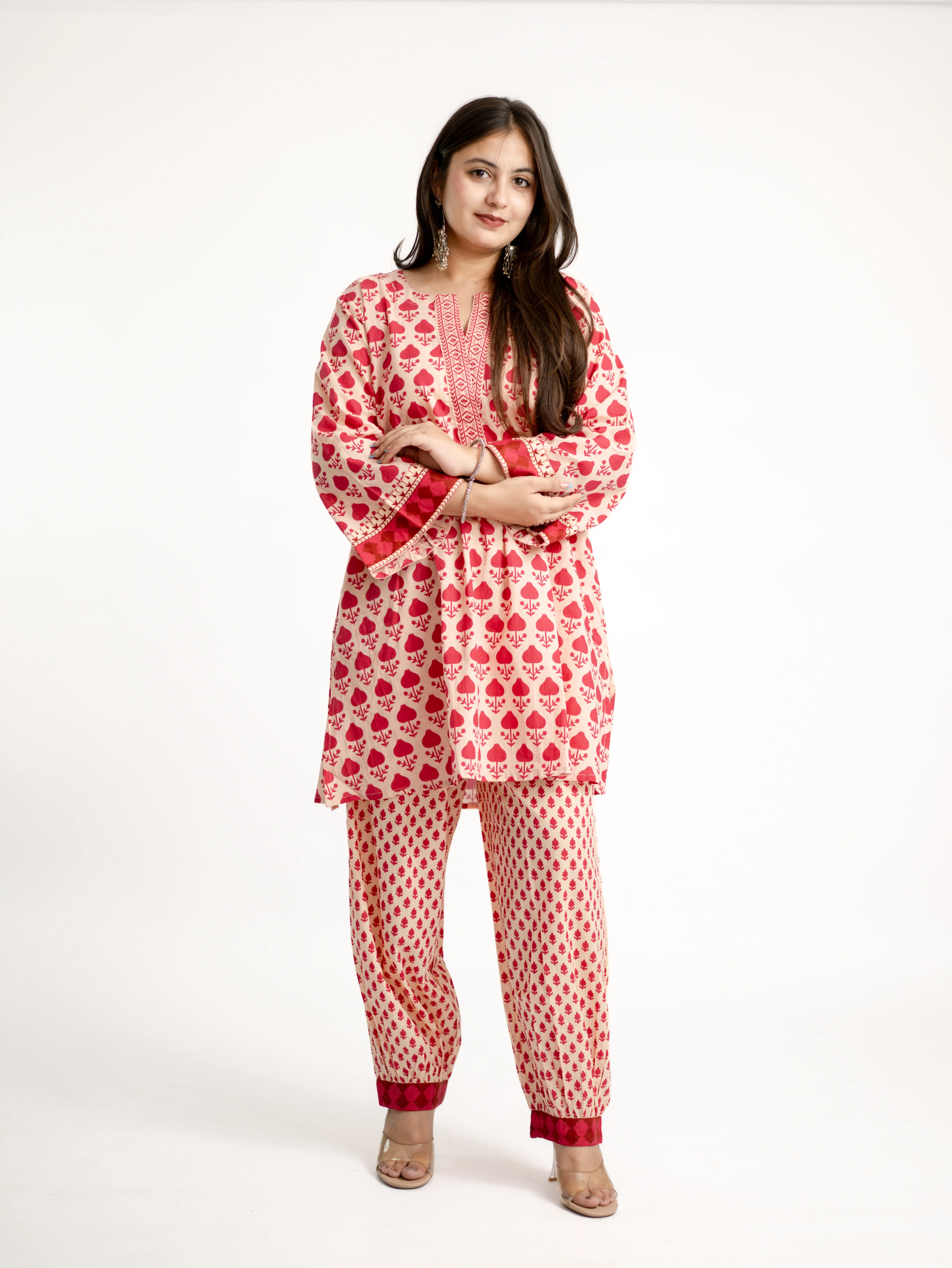 Gul Pink Cotton Handblock A-line Coord Set - Image 4