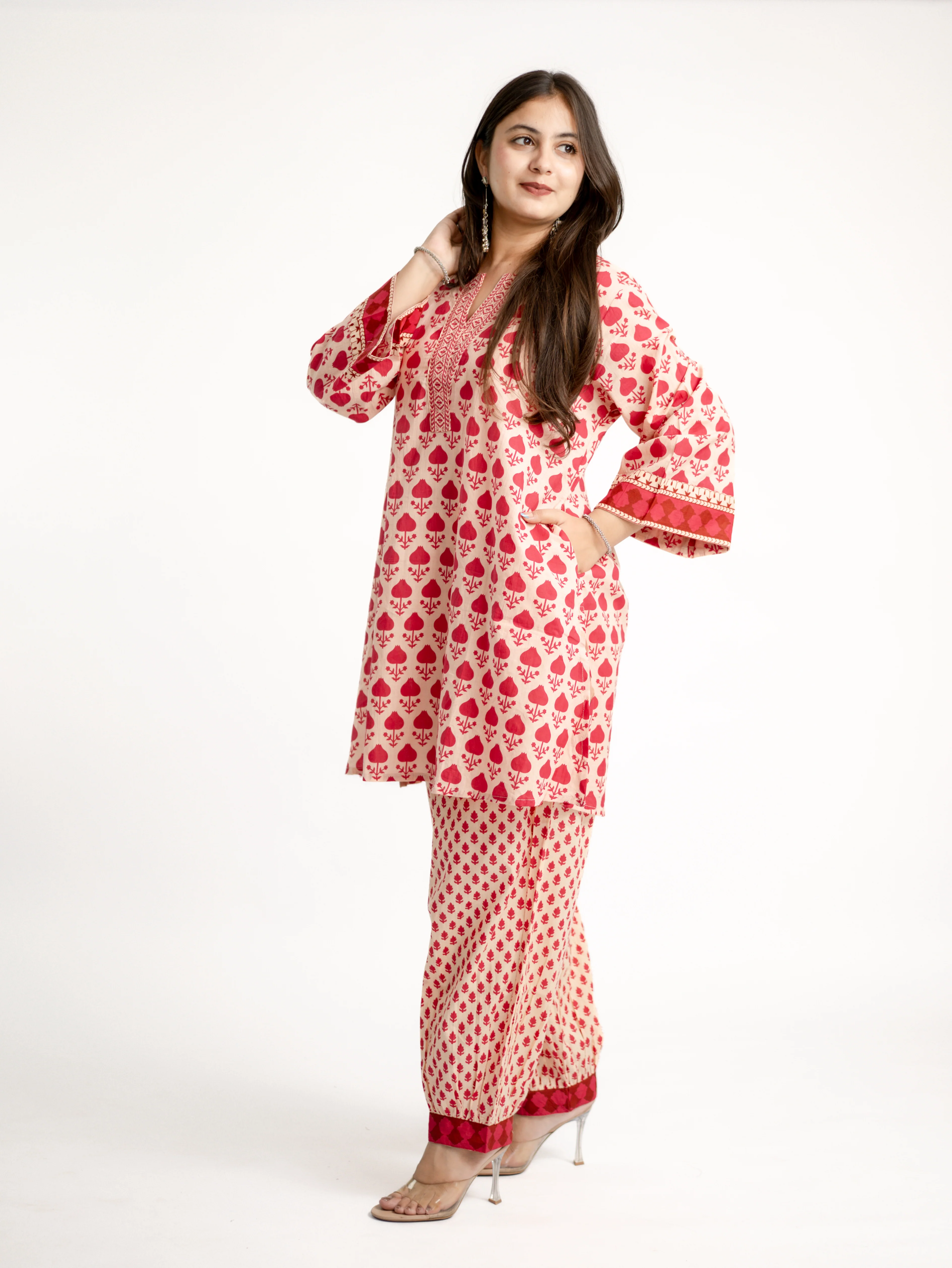 Gul Pink Cotton Handblock A-line Coord Set - Image 5