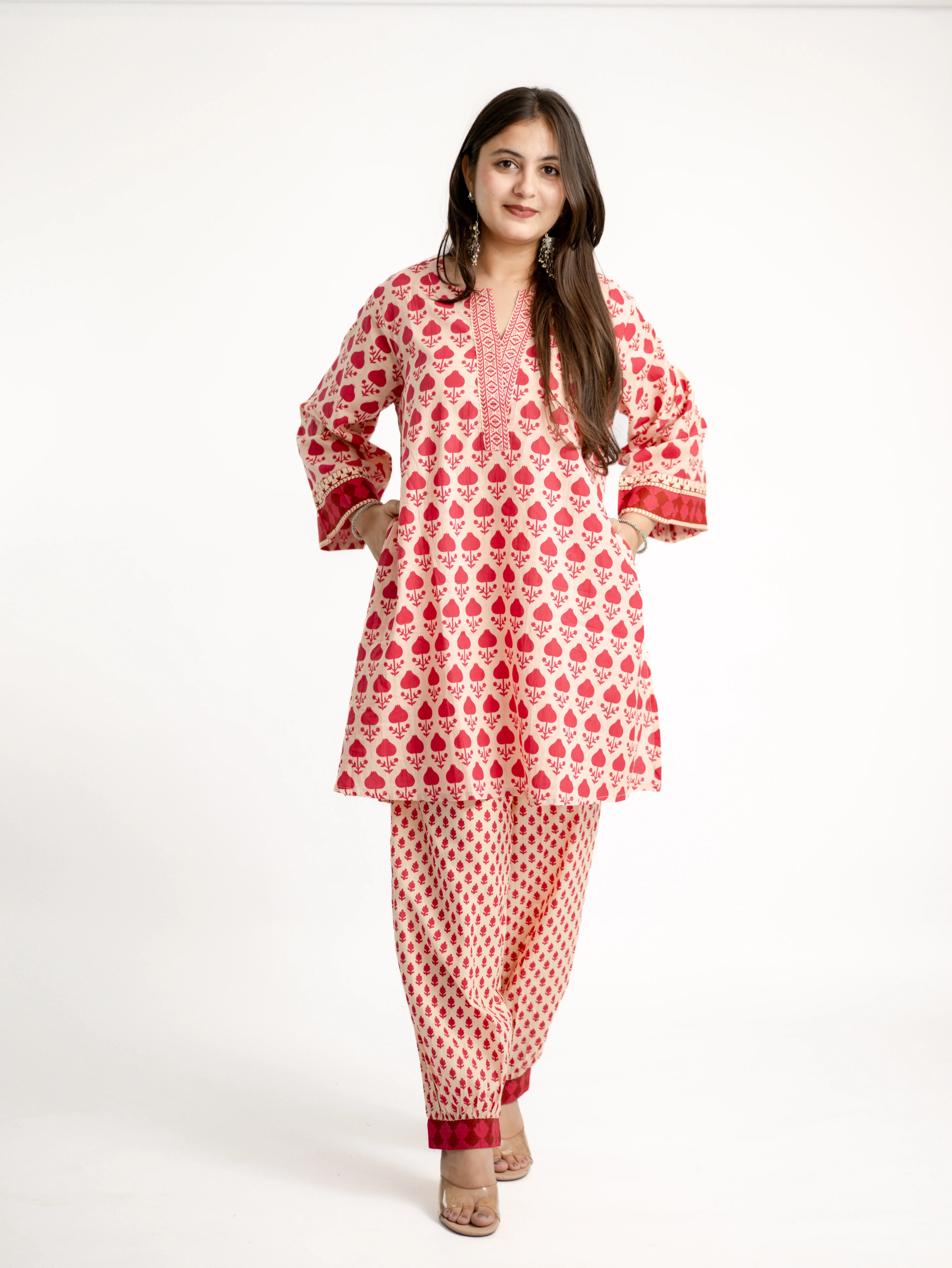 Gul Pink Cotton Handblock A-line Coord Set - Image 6