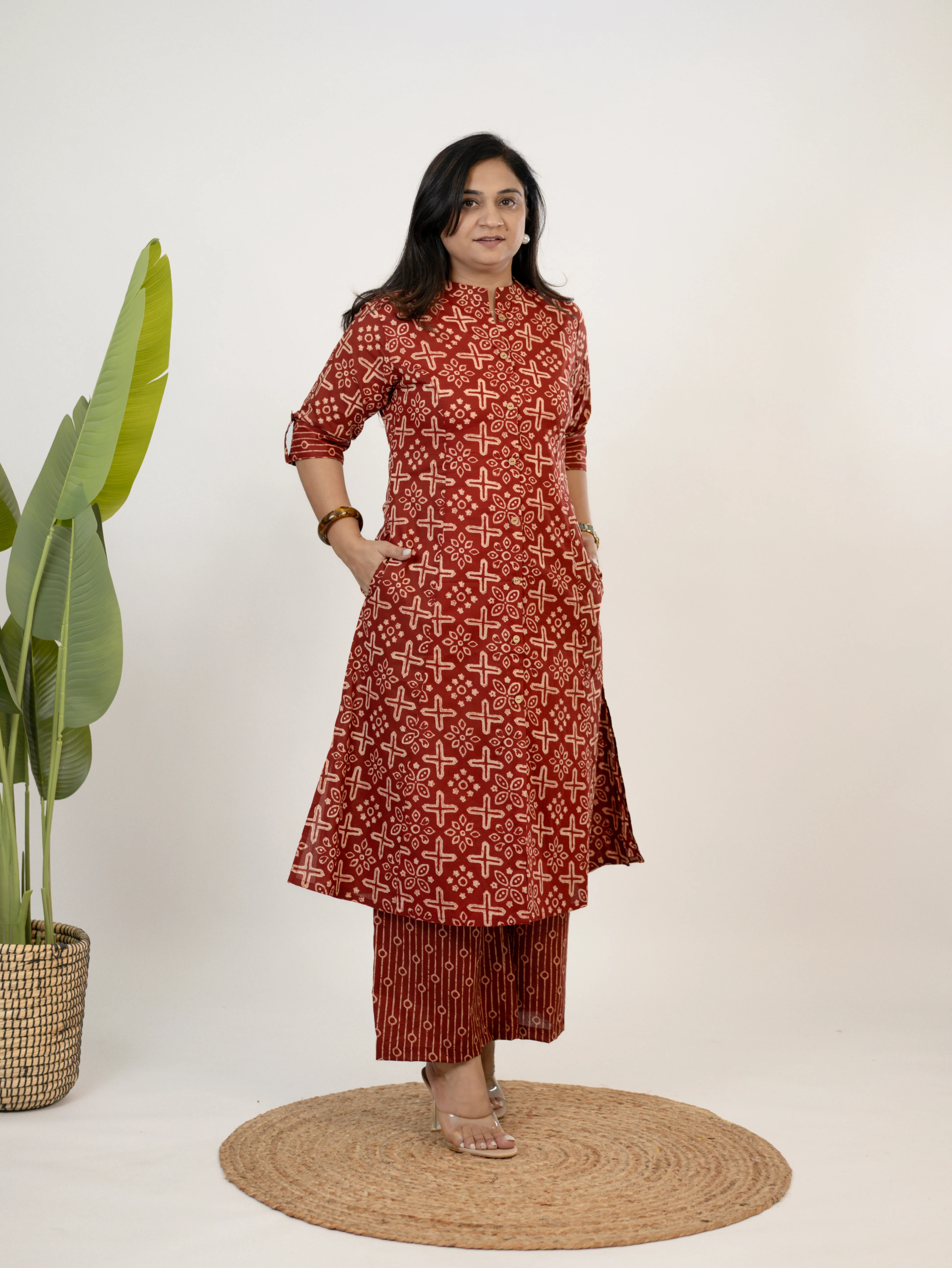 Mitika Red Cotton A-line Cotton Kurta Set - Image 3