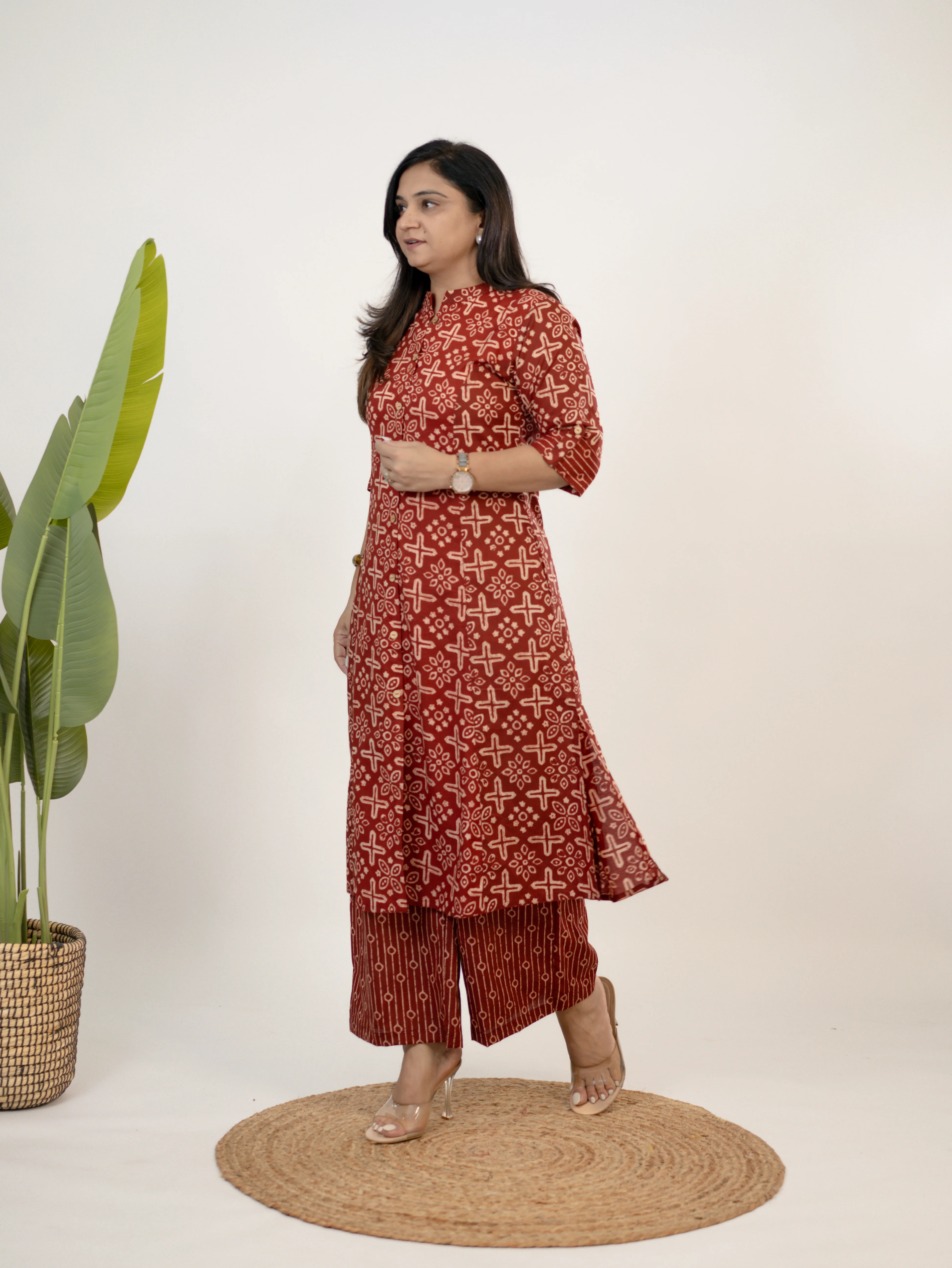 Mitika Red Cotton A-line Cotton Kurta Set - Image 4
