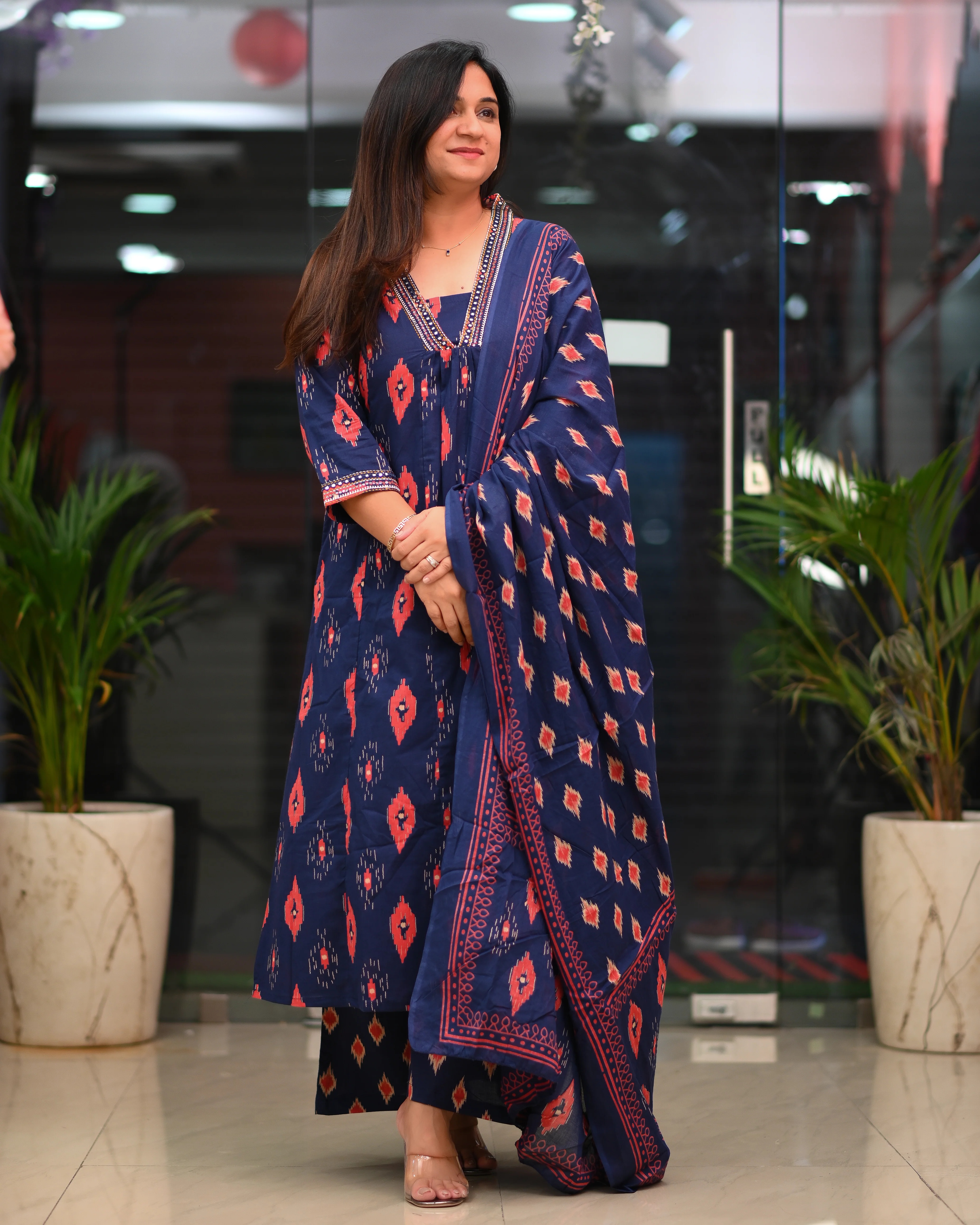Heena Ikkat Cotton A-line Divider Set with Pockets - Image 3