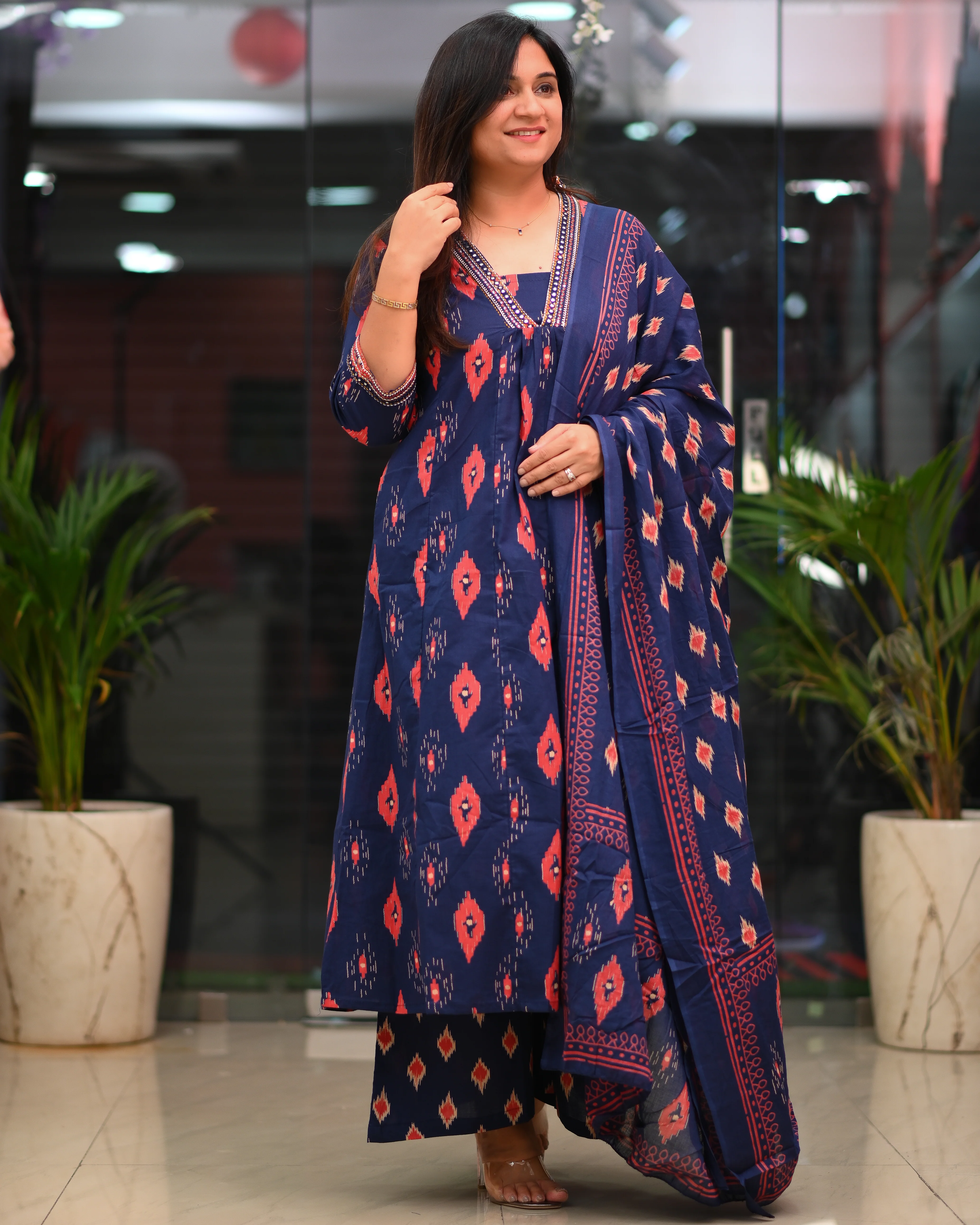 Heena Ikkat Cotton A-line Divider Set with Pockets - Image 4