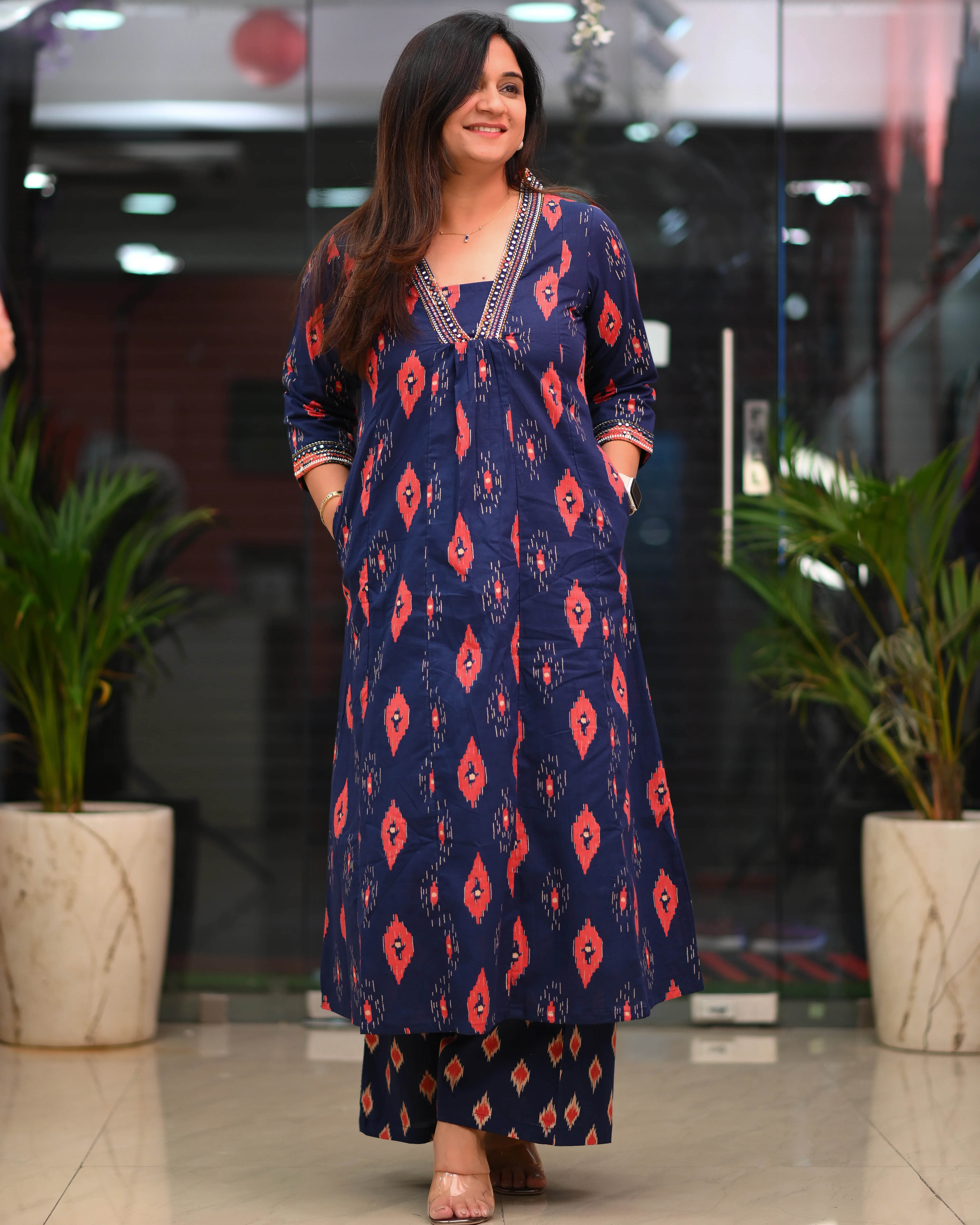 Heena Ikkat Cotton A-line Divider Set with Pockets - Image 5