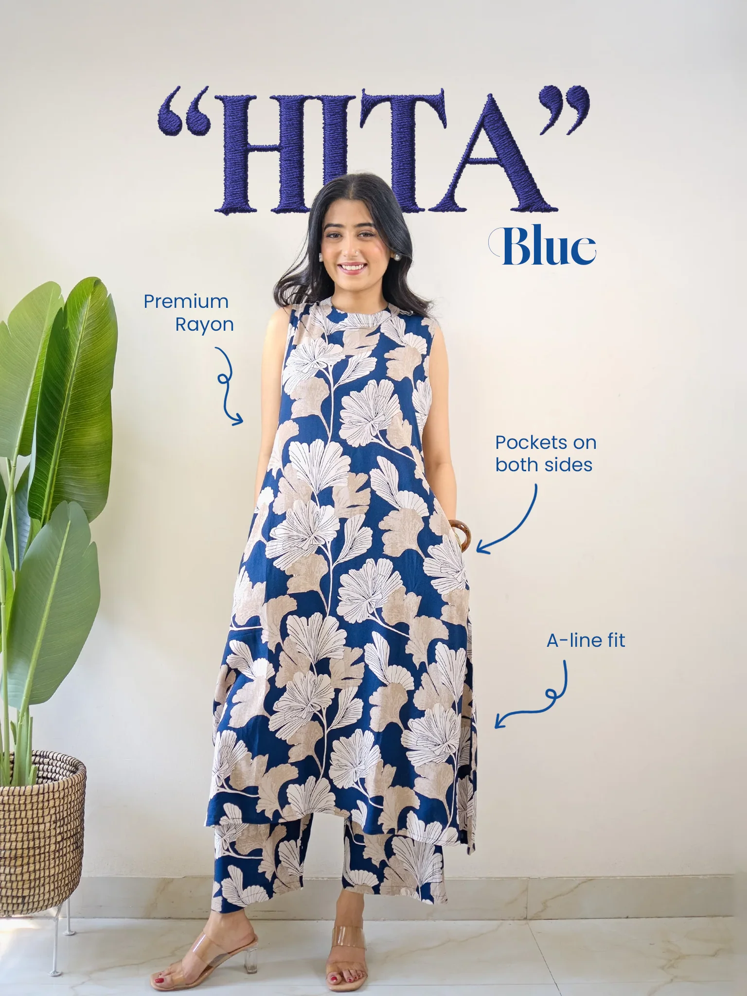 Hita Blue Floral Print A-line Coord Set