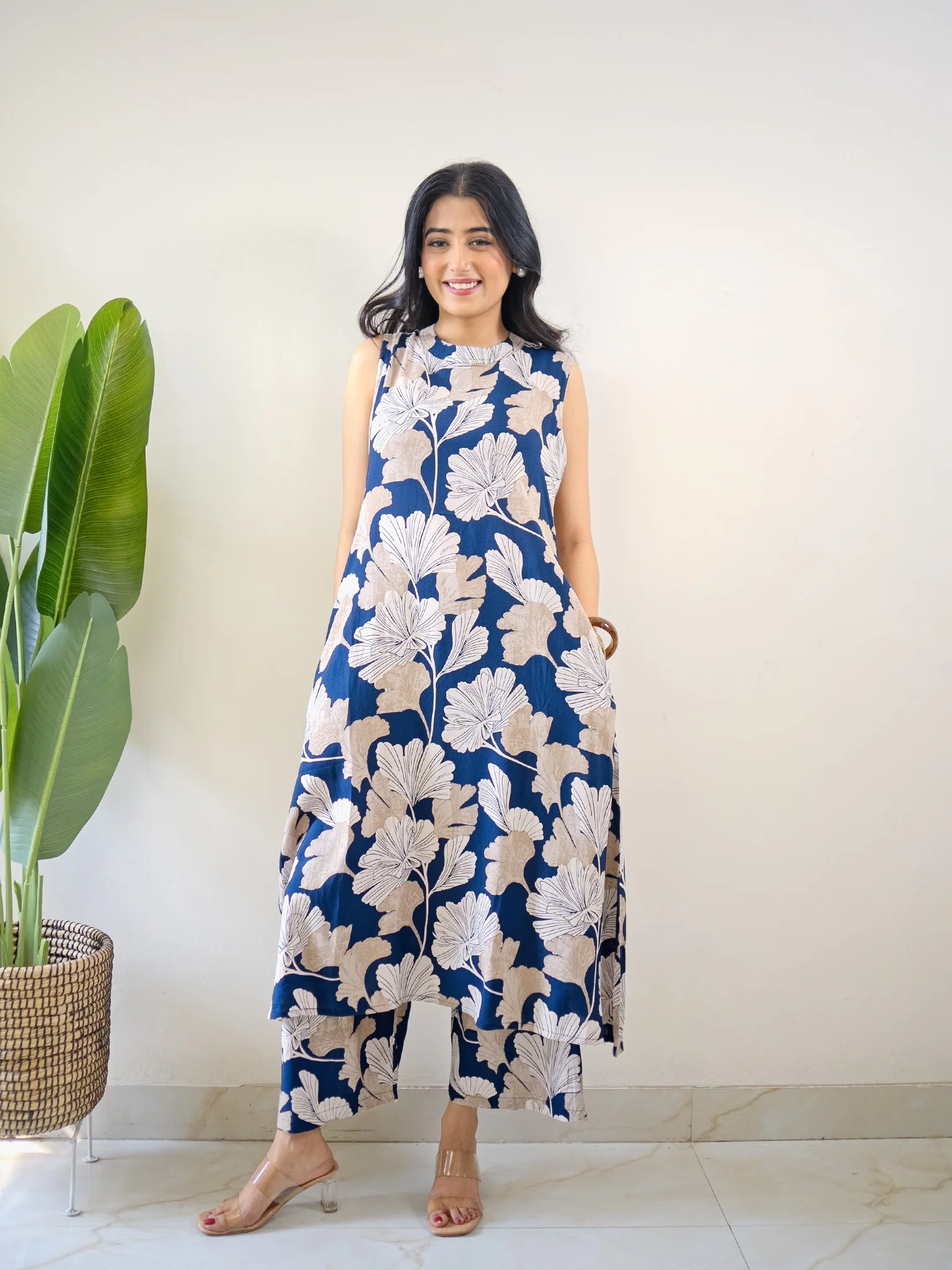 Hita Blue Floral Print A-line Coord Set - Image 2