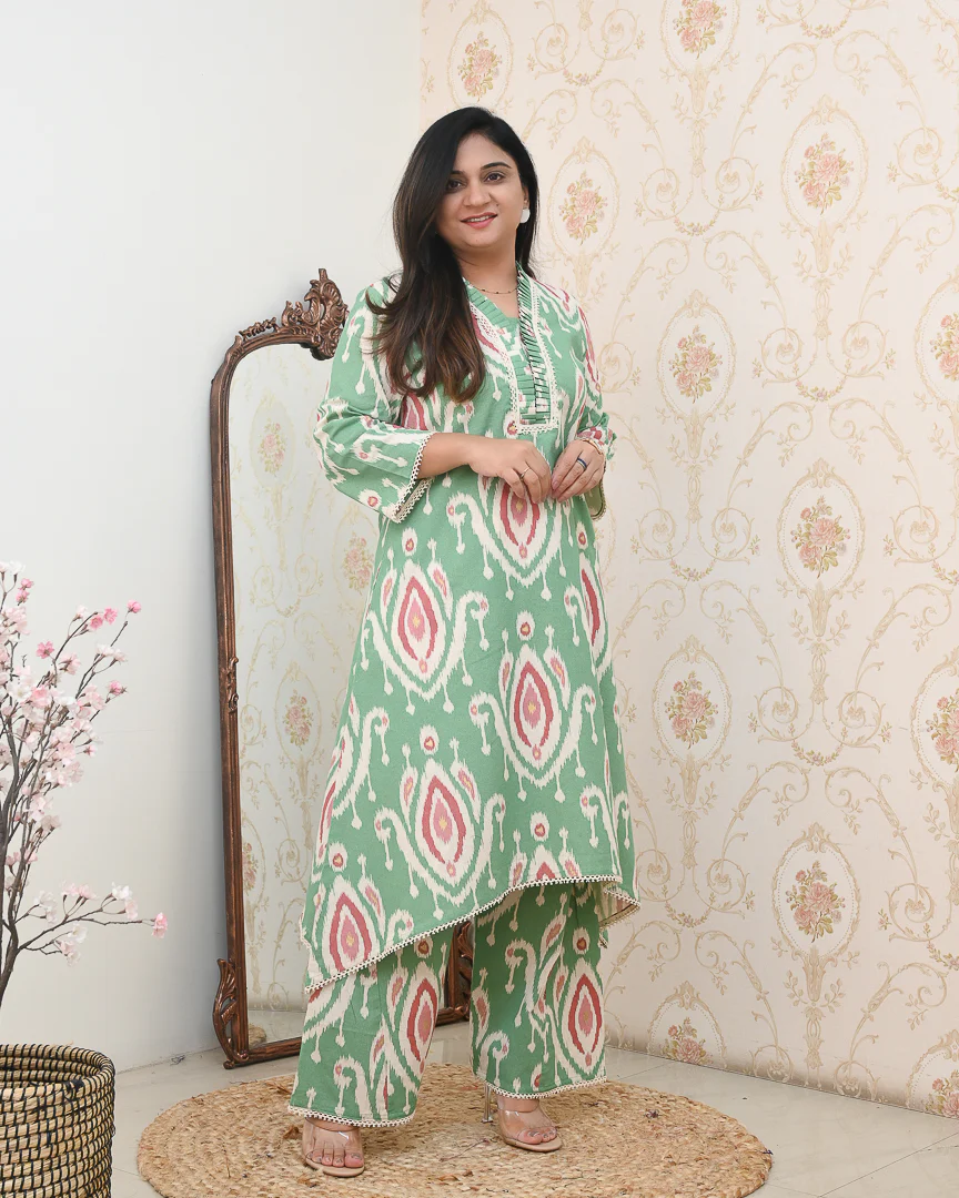 Ikkat Cotton Asymmetric A-line Casual Coord Set - Image 15