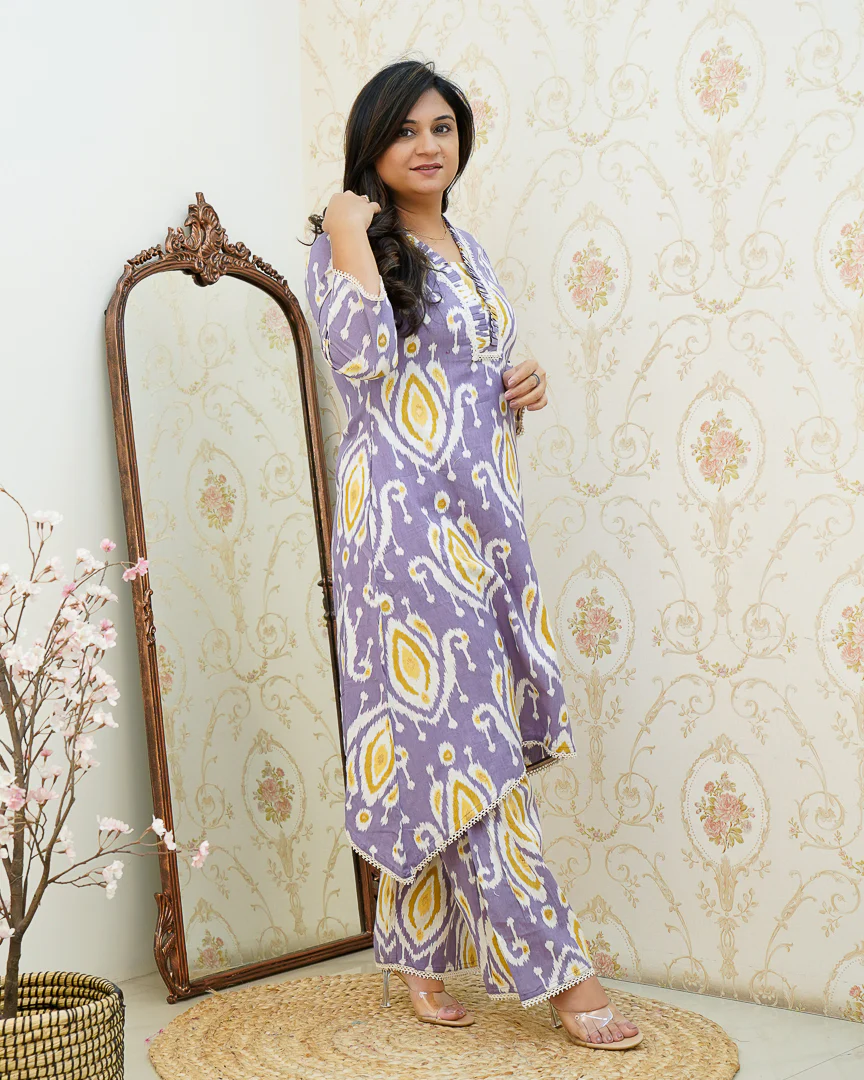 Ikkat Cotton Asymmetric A-line Casual Coord Set - Image 4