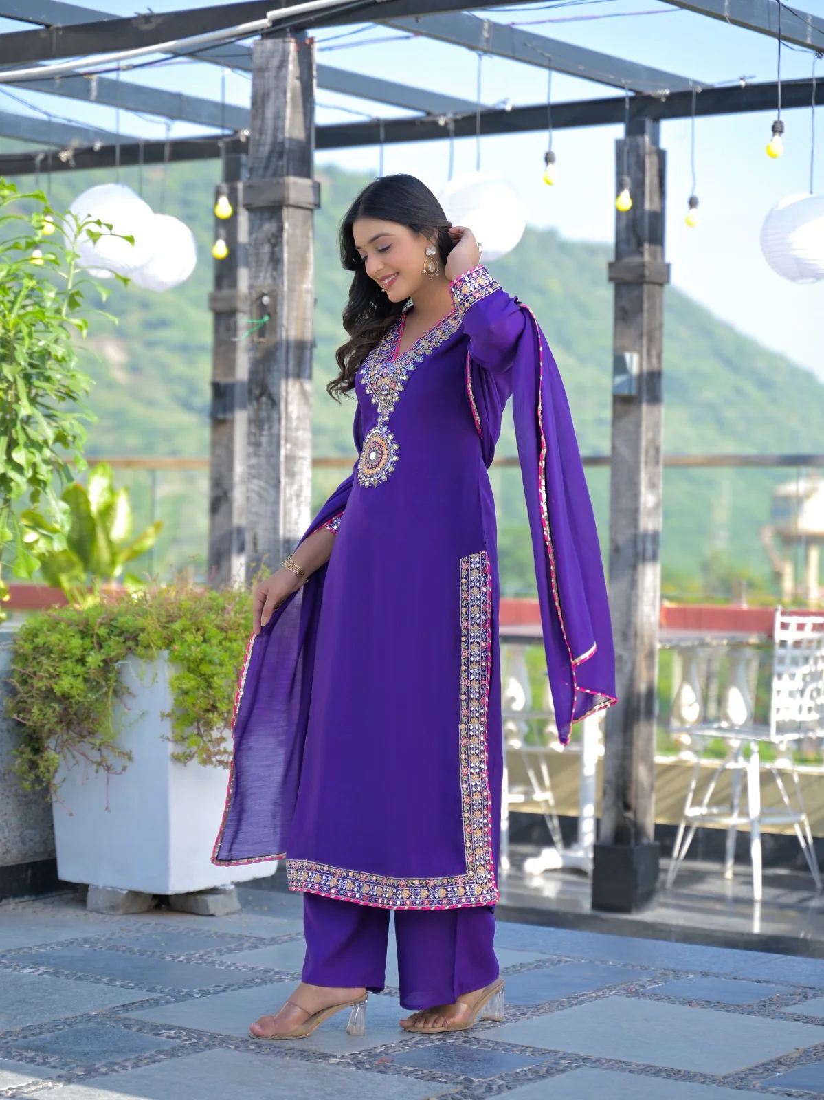 Illiana Mul Chanderi Embroidered Plazo Set - Image 4
