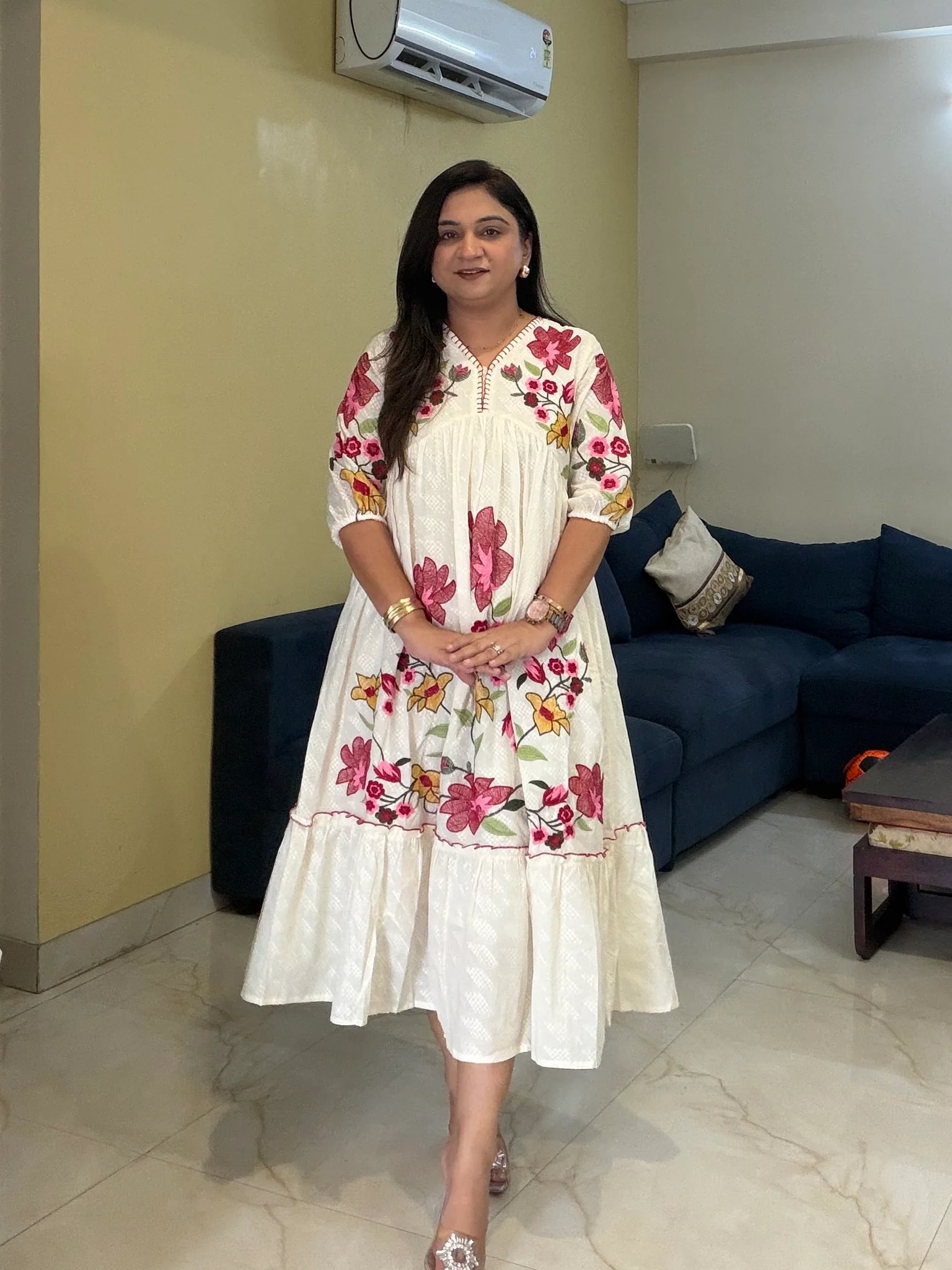 Inam Cotton Floral Embroidered Alia Long Dress - Image 5