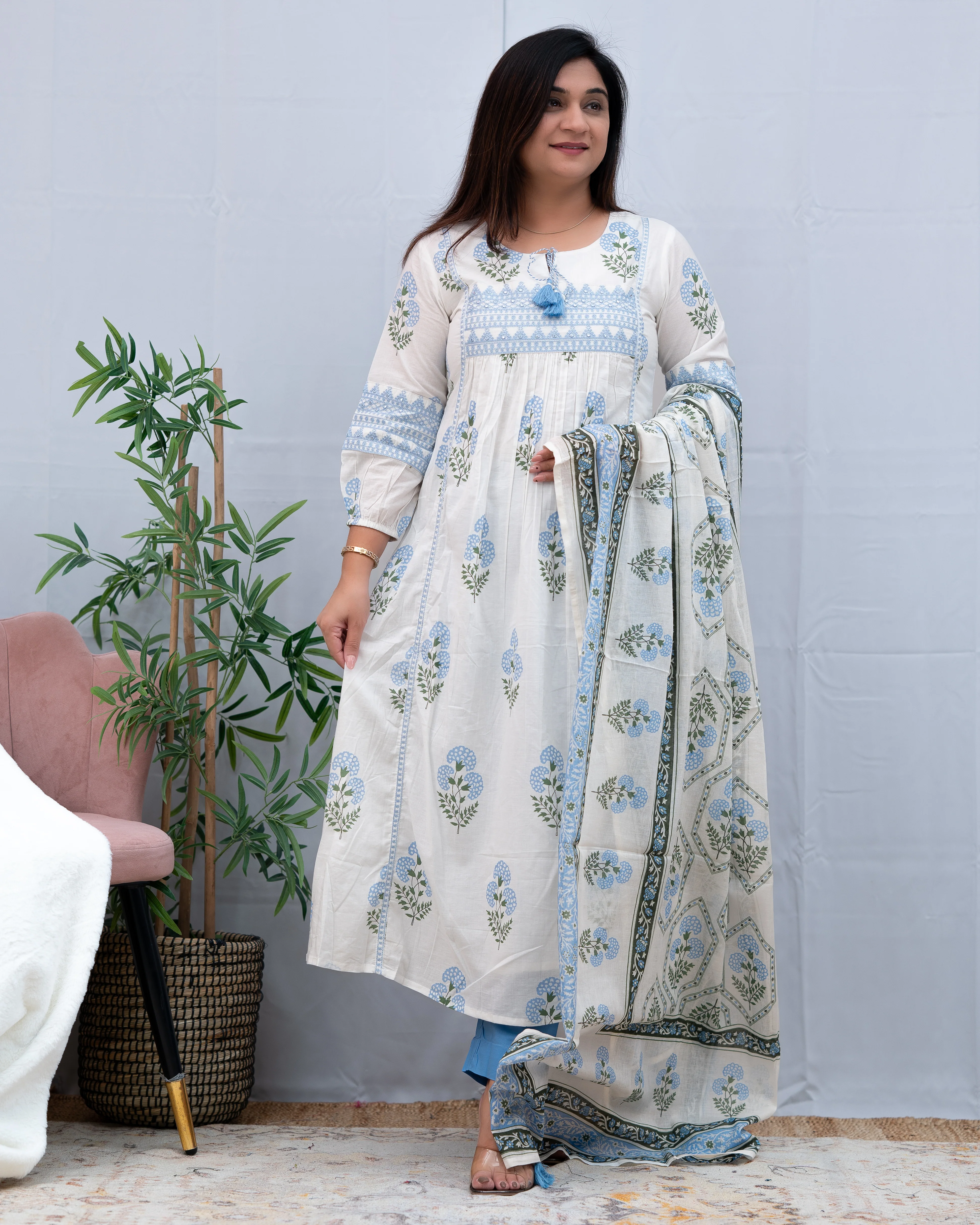 Inayat Premium Cotton Embroidered Anarkali Pant Set - Image 3